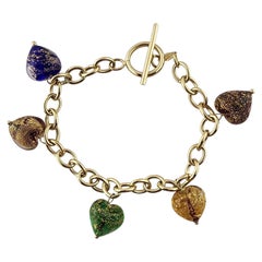 14k Yellow Gold Multi-Color Heart Charm Bracelet #23128