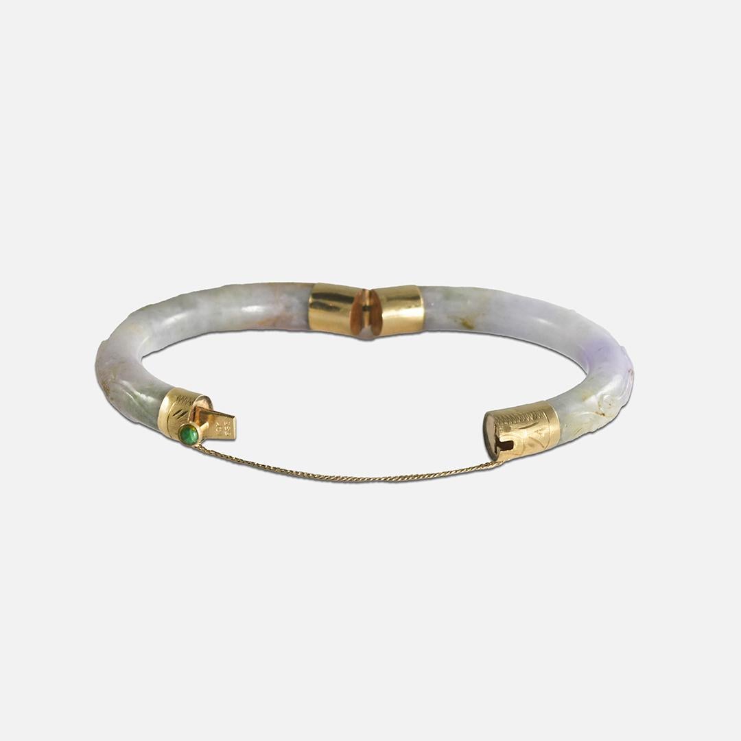 Armreif aus 14 Karat Gelbgold mit mehrfarbiger Jade für Damen oder Herren