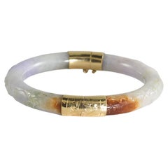 14K Yellow Gold Multi-Color Jade Bangle Bracelet