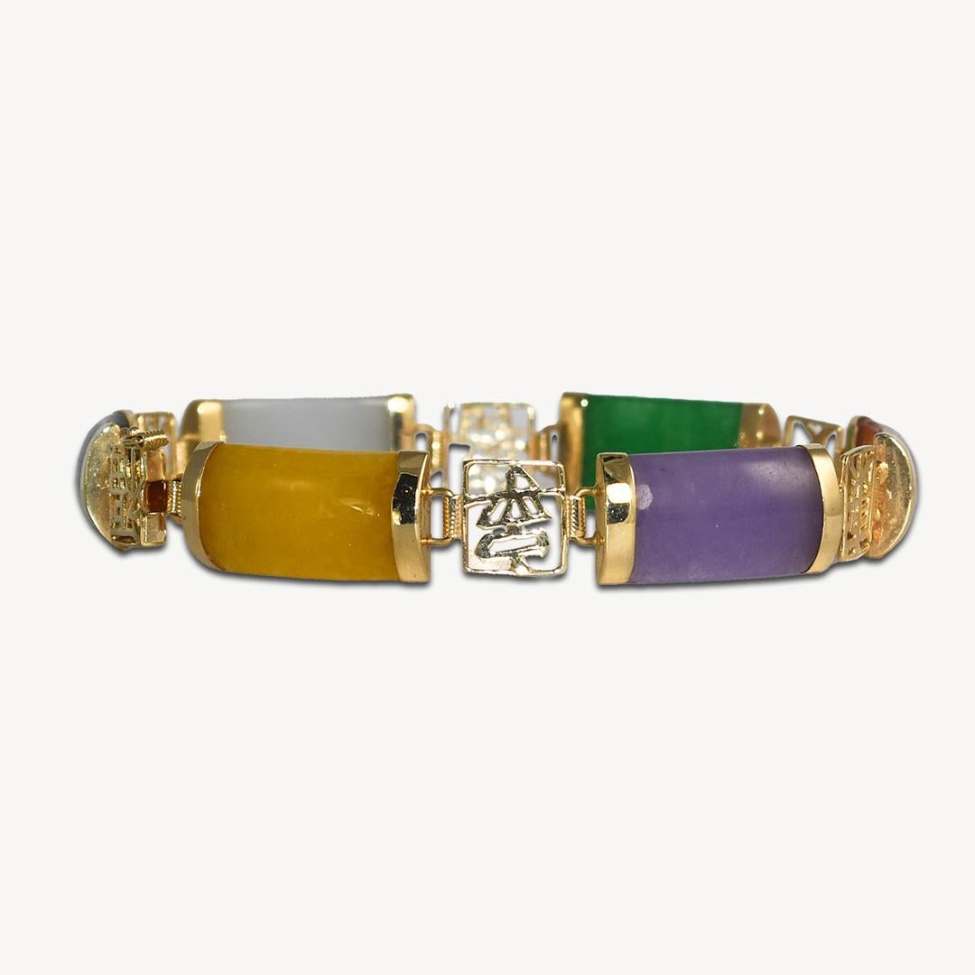 14K Gelbgold Mehrfarbiges Jade-Armband 7