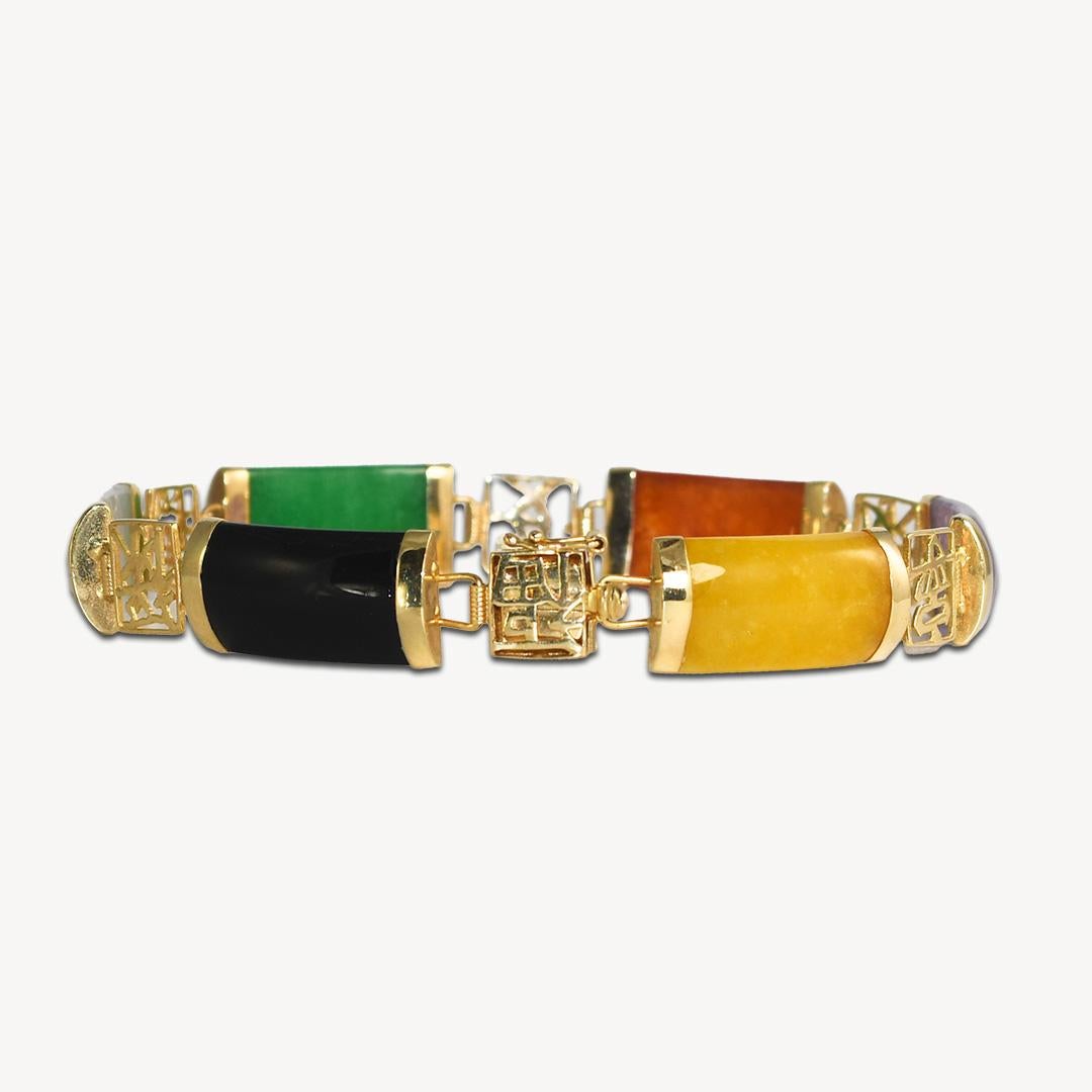 14K Gelbgold Mehrfarbiges Jade-Armband 7