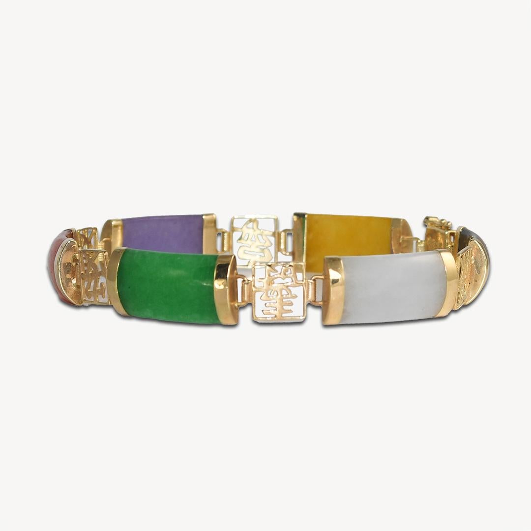 Brilliant Cut 14K Yellow Gold Multi Color Jade Bracelet 7