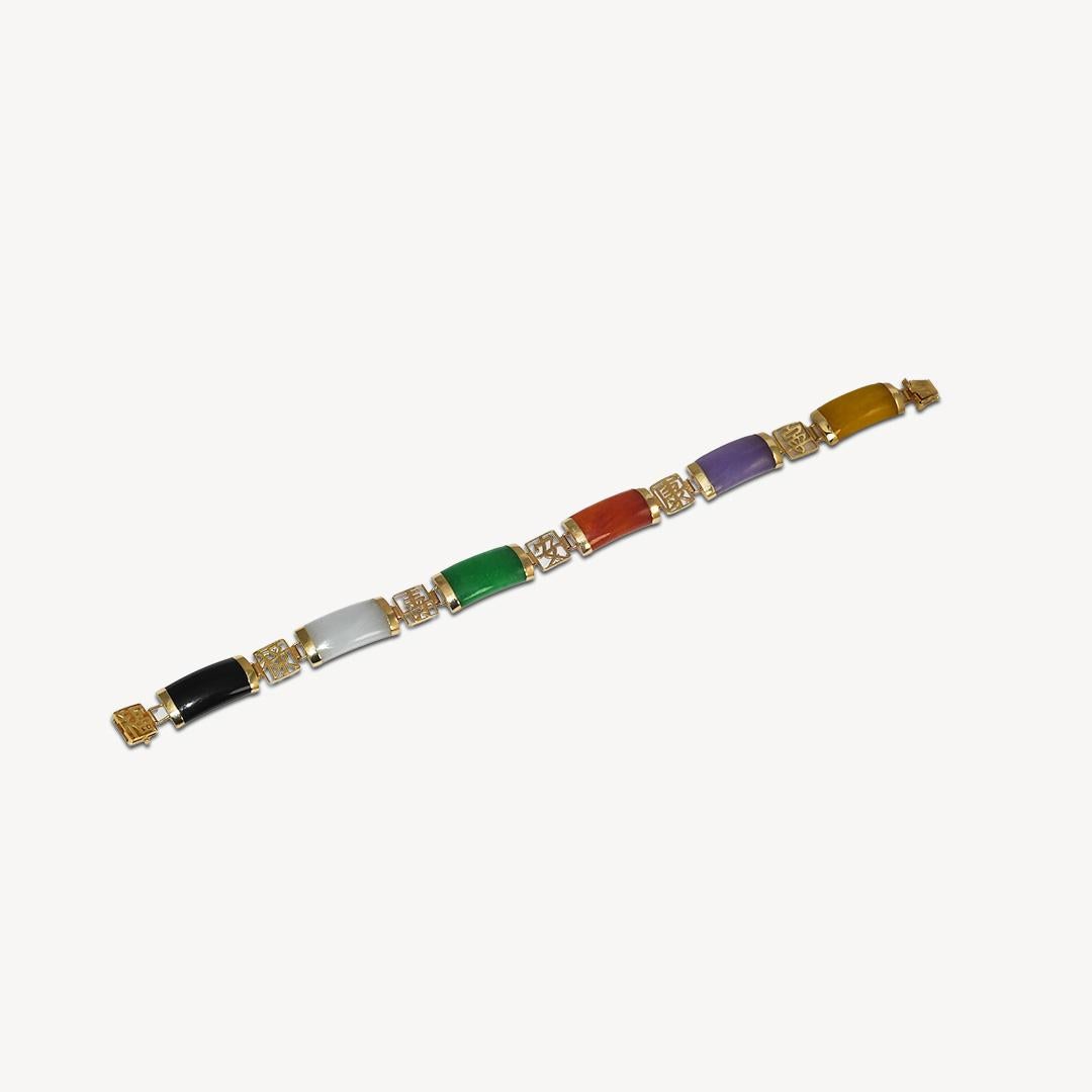 14K Yellow Gold Multi Color Jade Bracelet 7