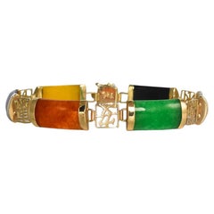 14K Yellow Gold Multi Color Jade Bracelet 7"