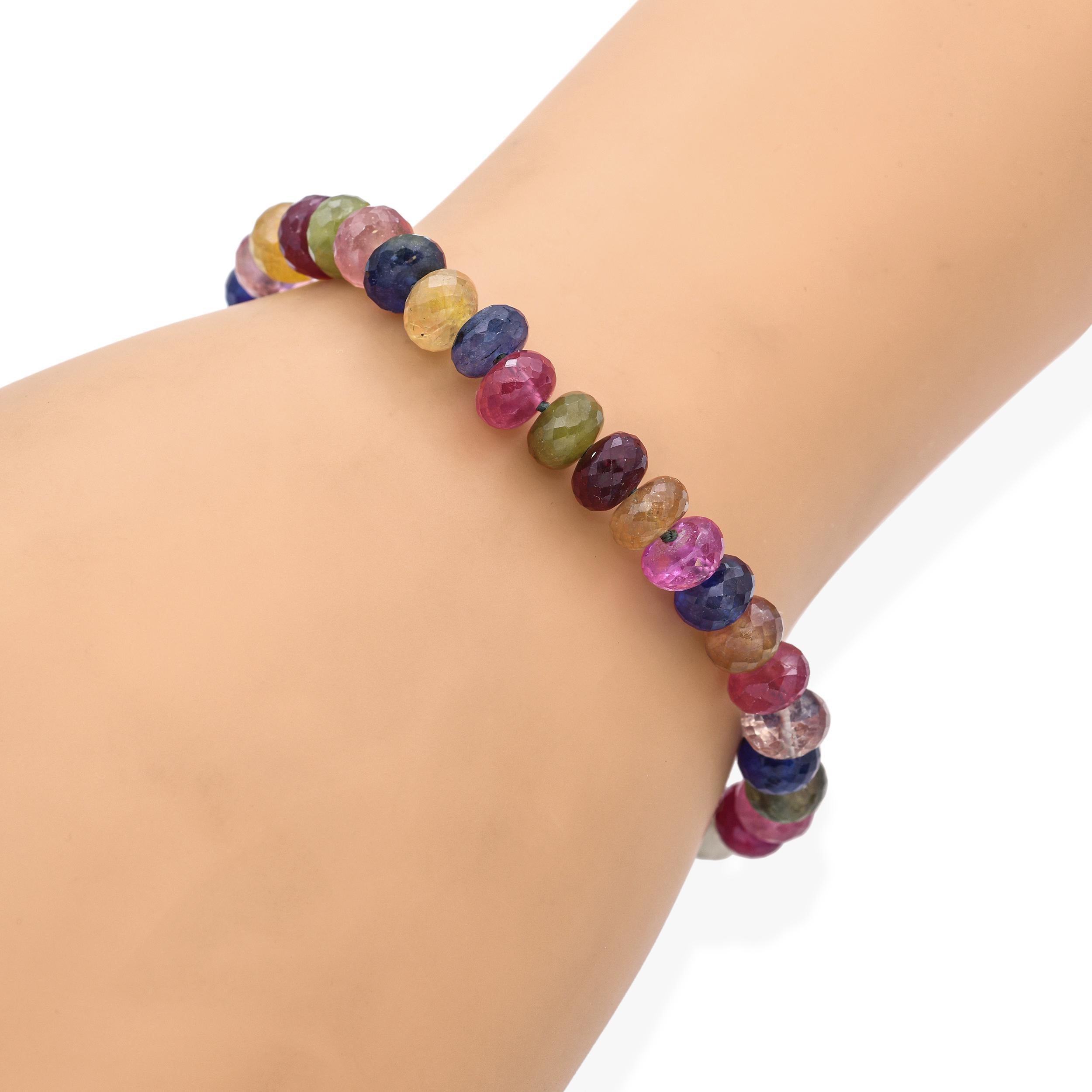Perle Bracelet en or jaune 14k avec perles de saphir multicolores en vente