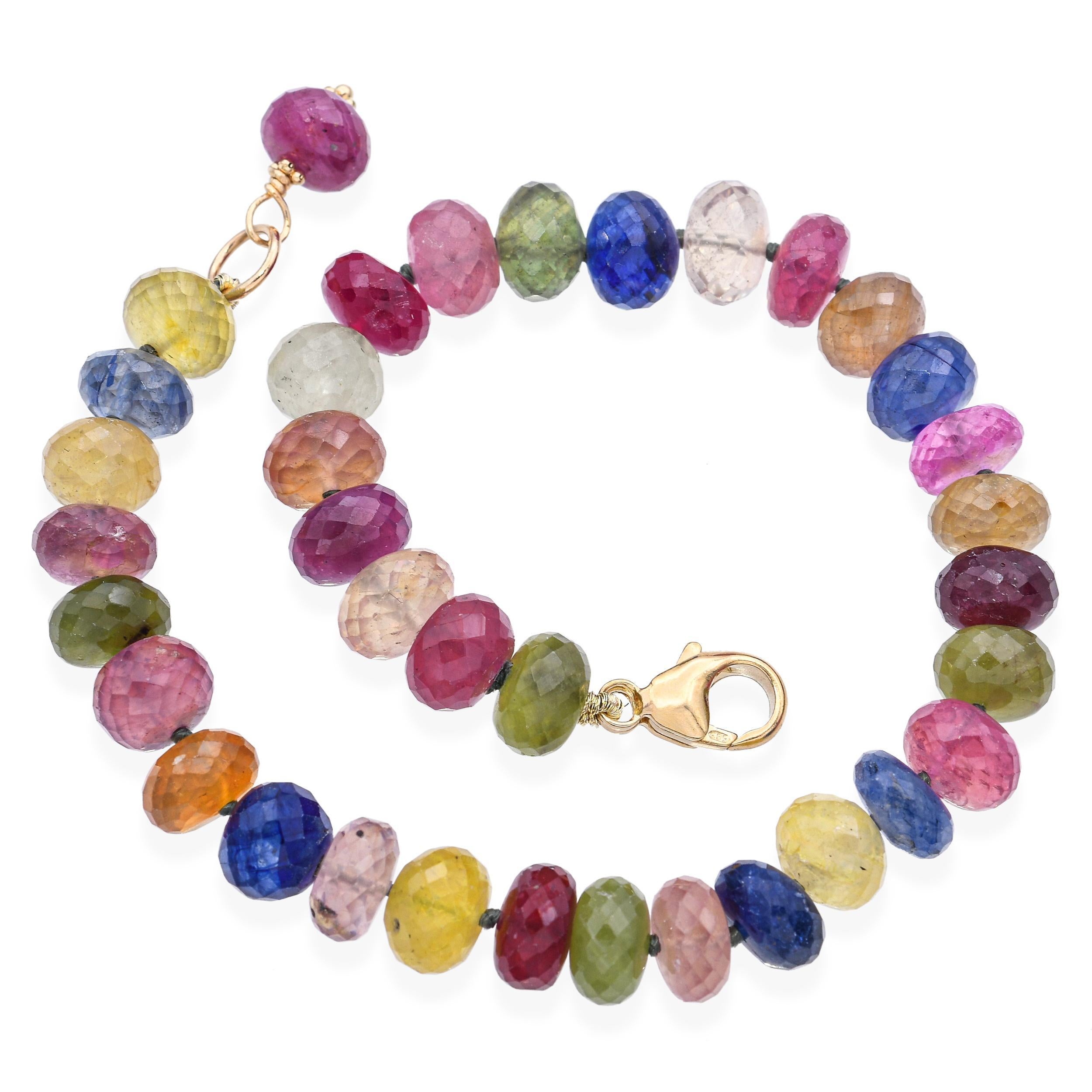 Bracelet en or jaune 14k avec perles de saphir multicolores Bon état - En vente à New York, NY