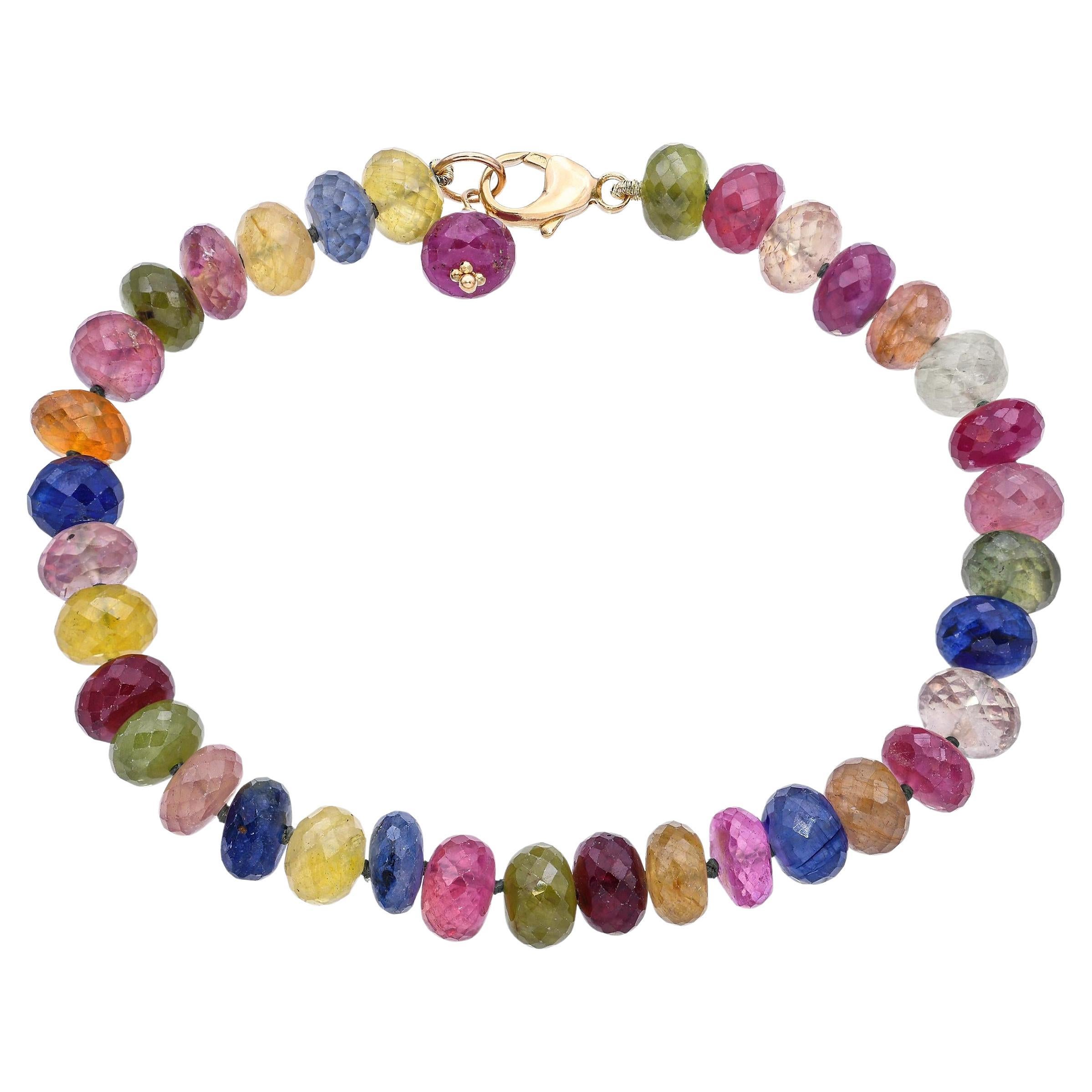 Bracelet en or jaune 14k avec perles de saphir multicolores en vente