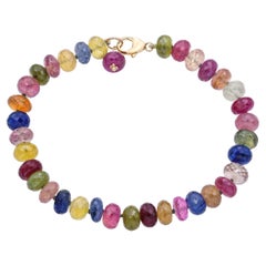 Bracelet en or jaune 14k avec perles de saphir multicolores