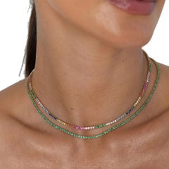 14K Yellow Gold Multi-Color Sapphire Tennis Necklace, 7.60 CT