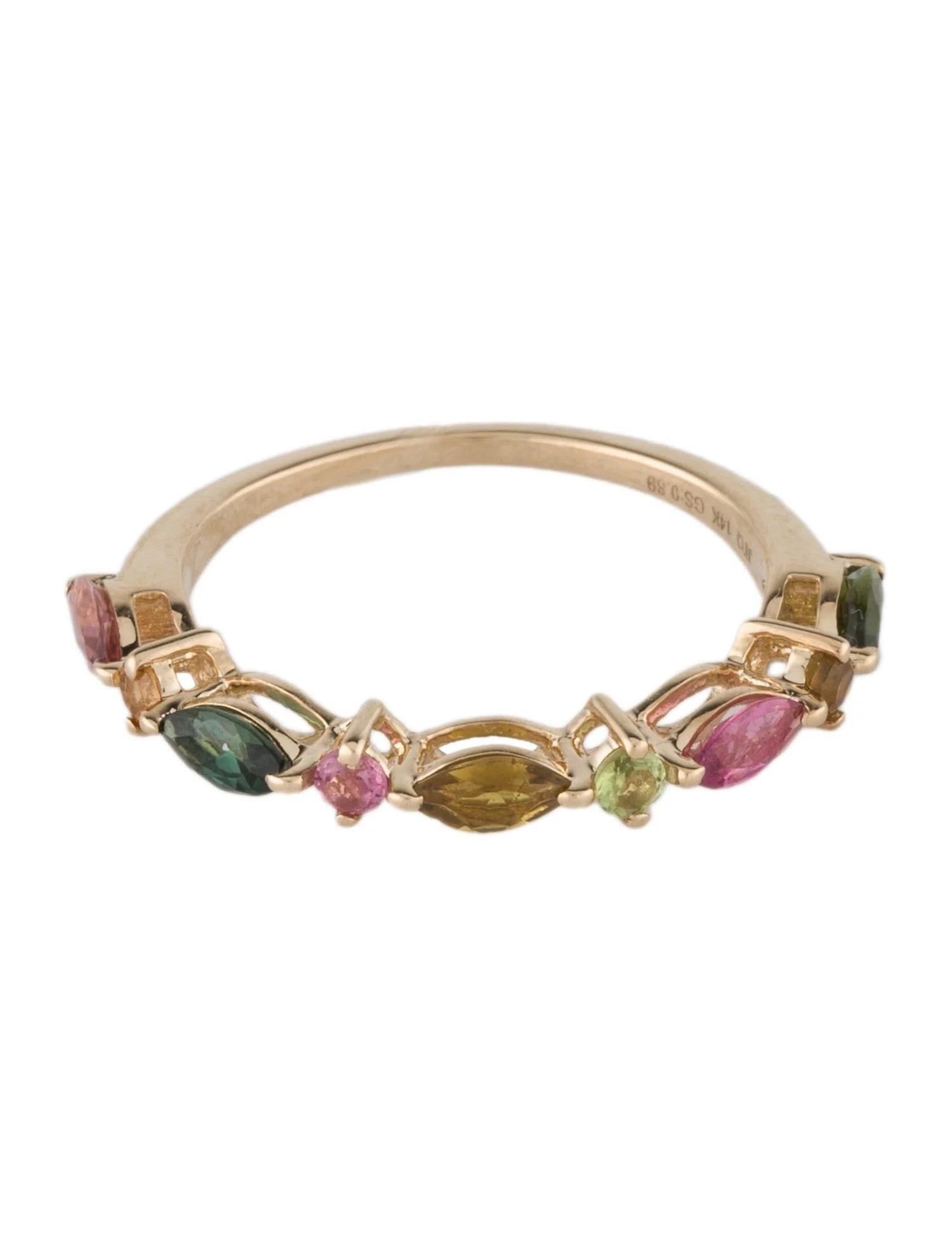 Artista Anello a fascia con tormalina multicolore in oro giallo 14K, misura 6,75 in vendita