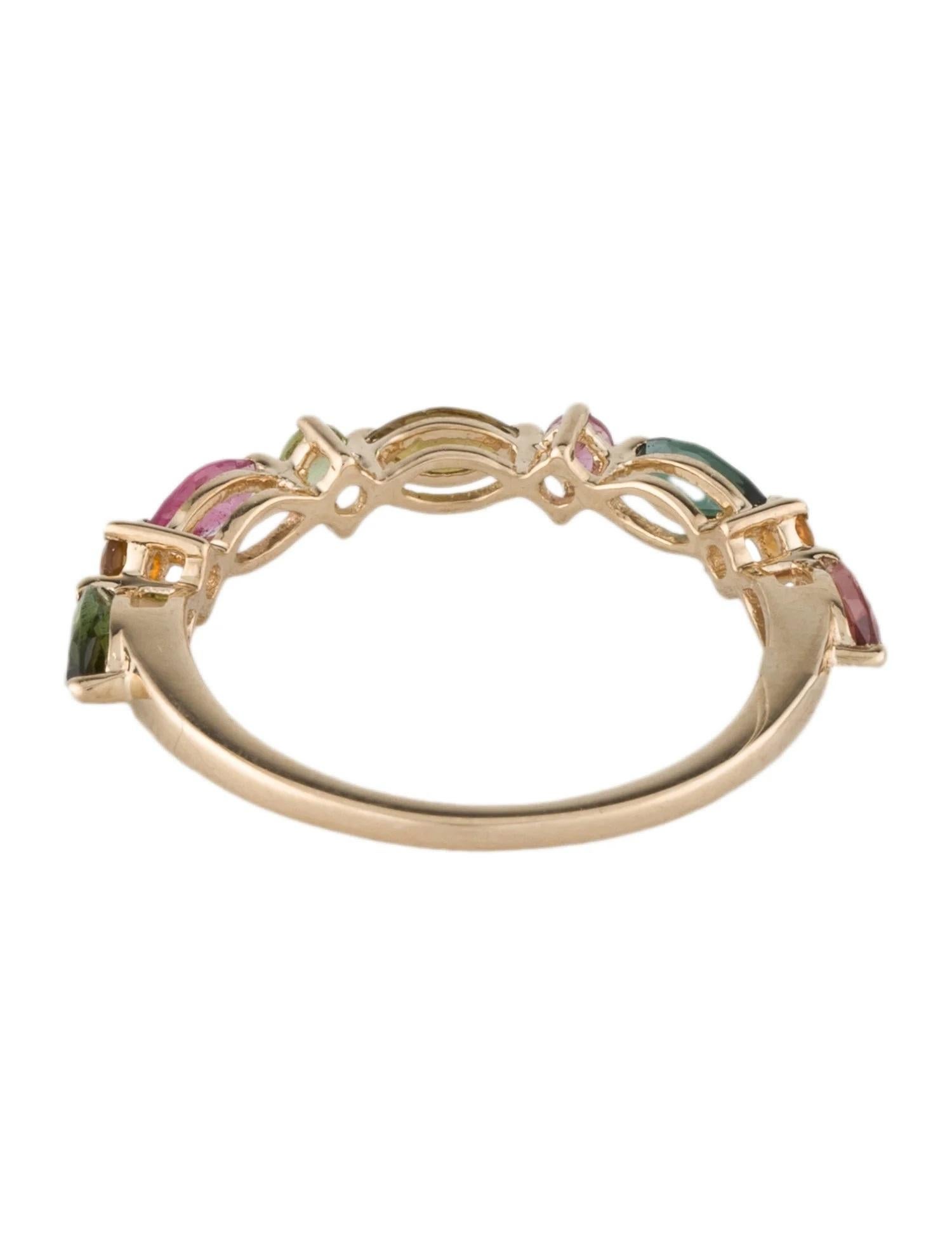 Taglio rotondo Anello a fascia con tormalina multicolore in oro giallo 14K, misura 6,75 in vendita