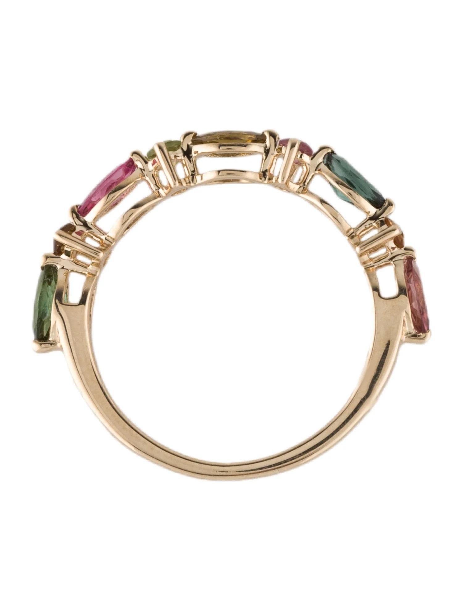Anello a fascia con tormalina multicolore in oro giallo 14K, misura 6,75 In condizioni Nuovo in vendita a Holtsville, NY