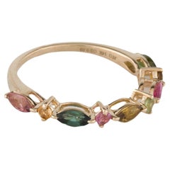Anillo de oro amarillo de 14 quilates con turmalina multicolor, talla 6,75