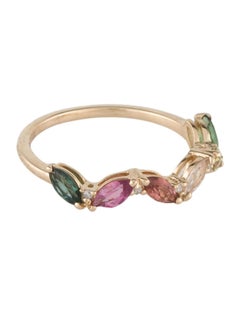 14K Yellow Gold Multi-Color Tourmaline 
Diamond Band Ring, 0.78ctw Tourmaline