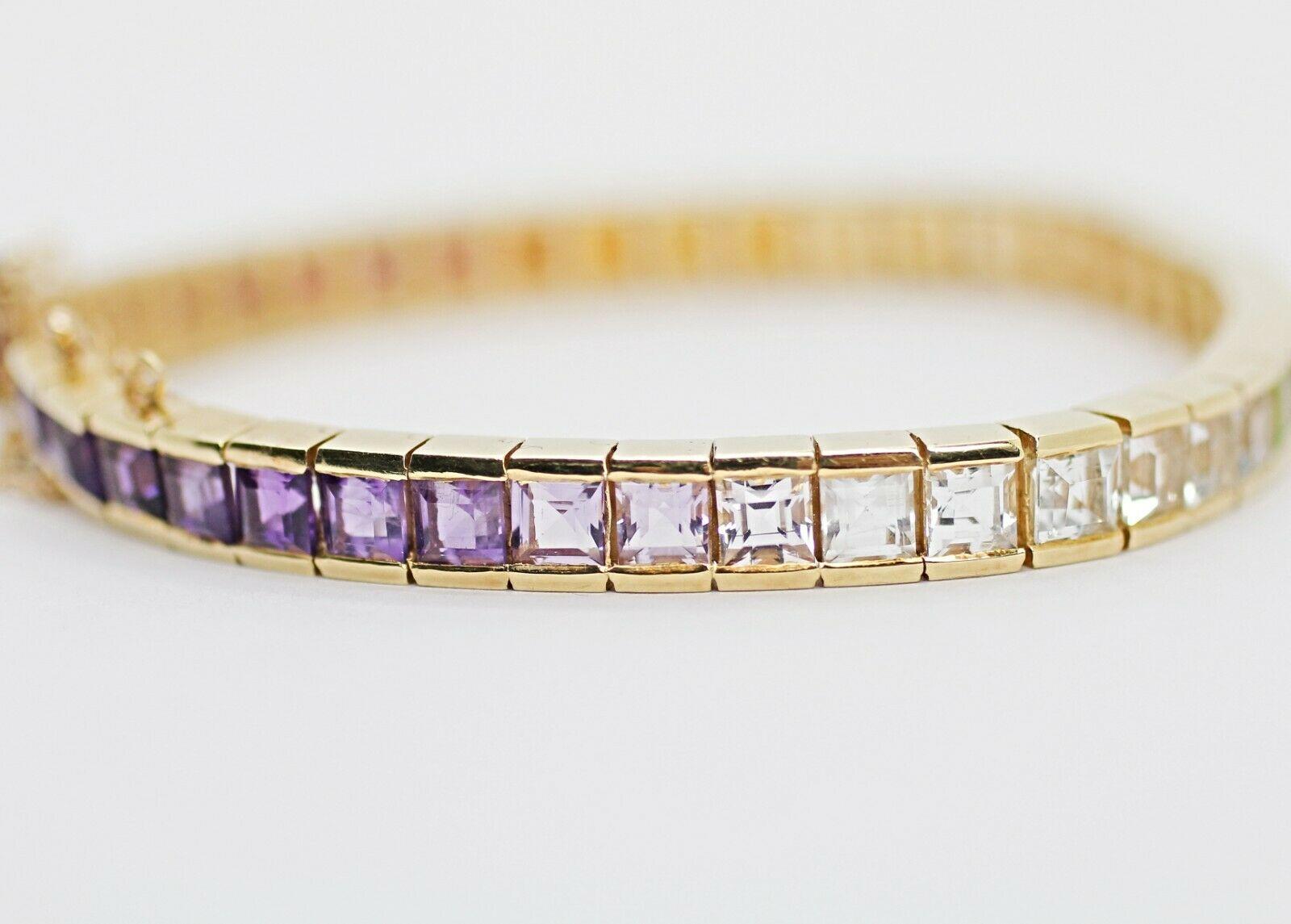 Contemporary 14 Karat Yellow Gold Multicolored Gem Stone Bracelet