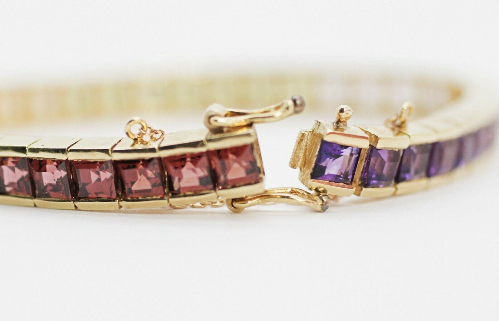 Square Cut 14 Karat Yellow Gold Multicolored Gem Stone Bracelet