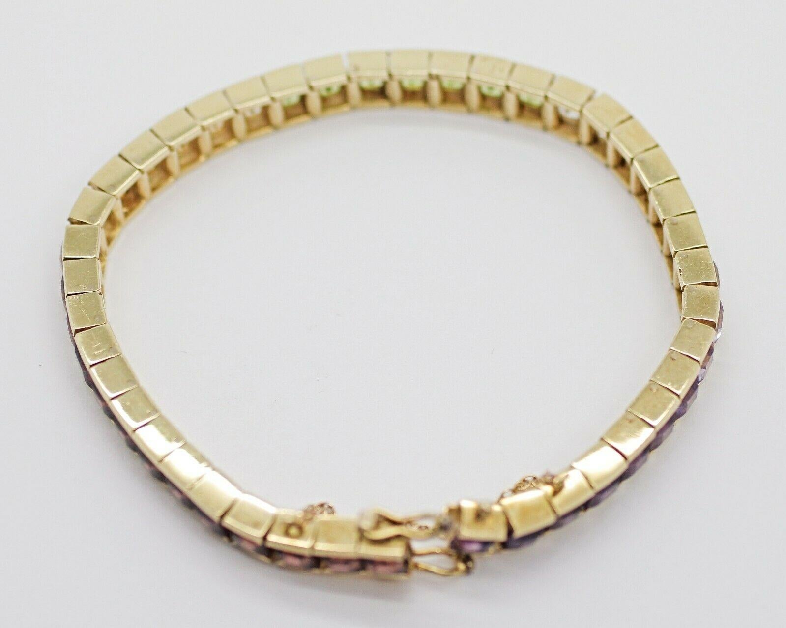 14 Karat Yellow Gold Multicolored Gem Stone Bracelet In Excellent Condition In Los Angeles, CA