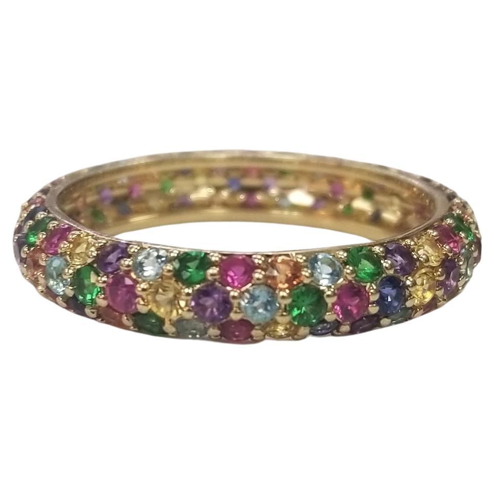 14K Yellow gold  Multi colored Gem stone eternity ring 2.50cts. For Sale