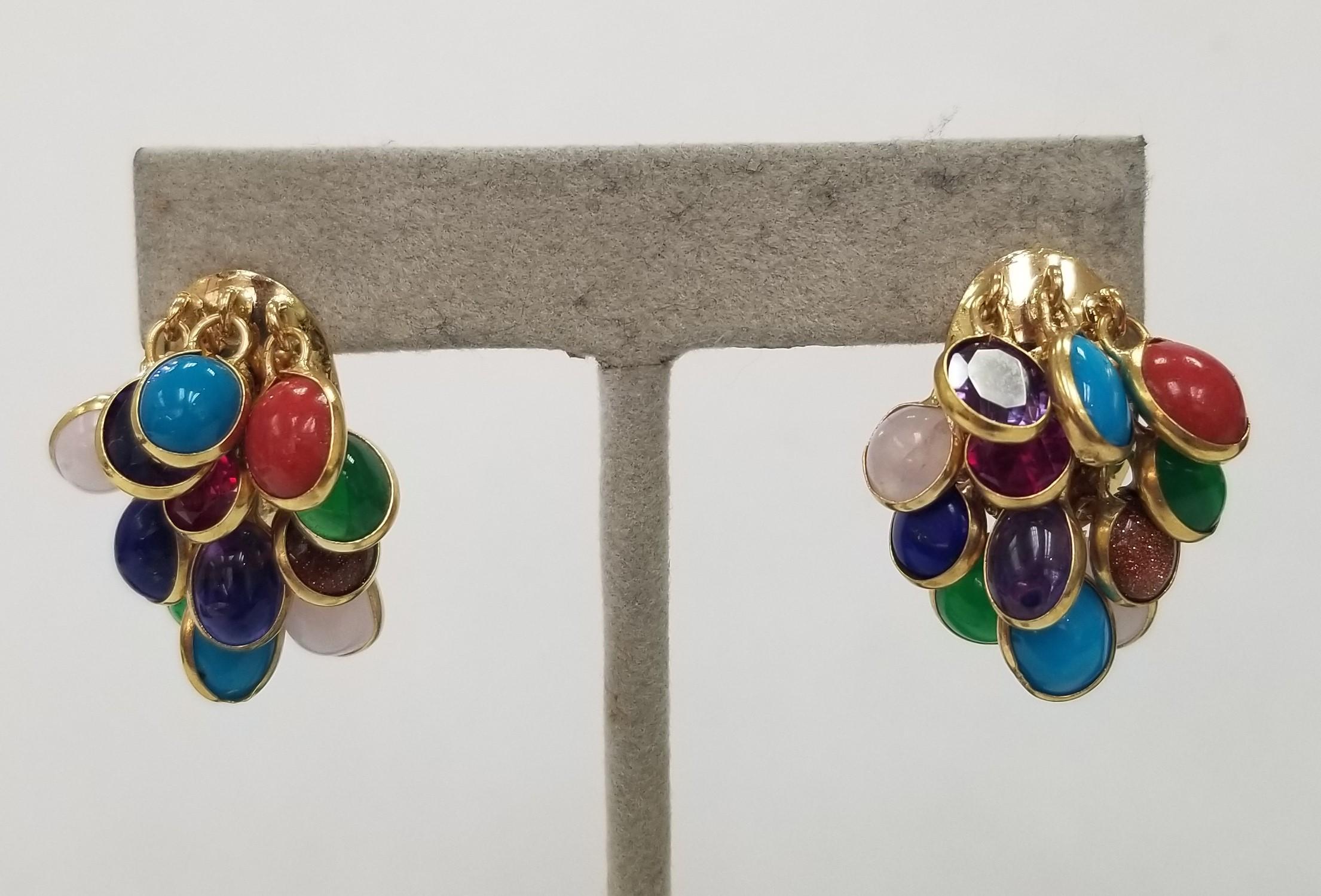 14k Yellow Gold Multi-Colored Gemstone Ring and Matching Earrings 
Specifications:    
    GEMSTONE: Multi-Colored Gemstone        
    metal: 14K YELLOW GOLD
    type: BAND ring
    weight:  27.10 Grams
    size: 6.5 US
