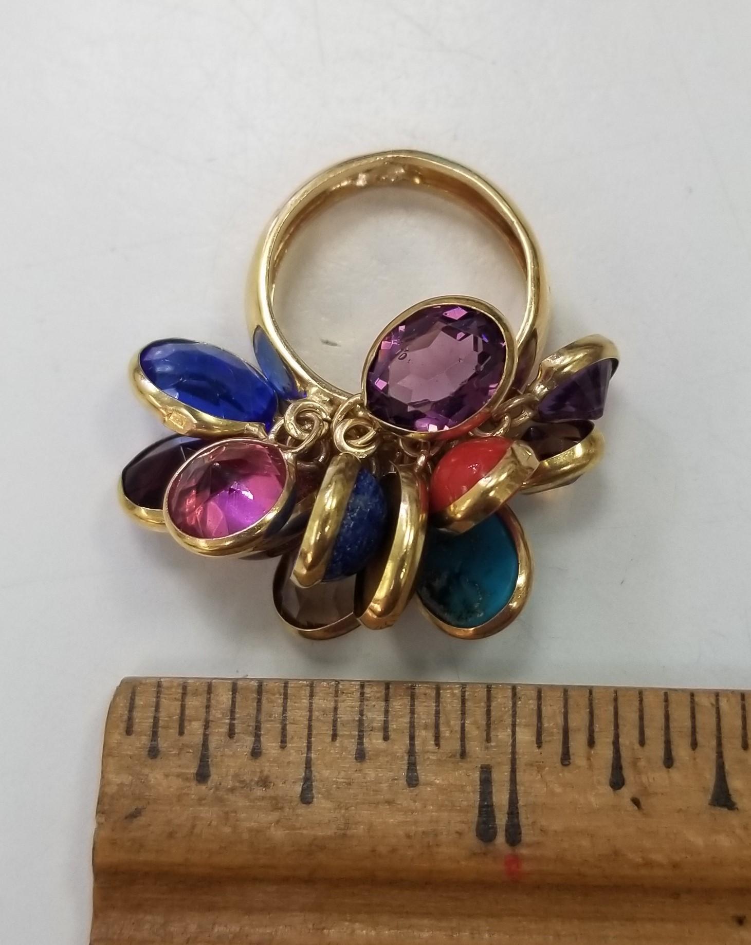 Oval Cut 14k Yellow Gold Multi-Colored Gemstone Ring and Matching Earrings  For Sale