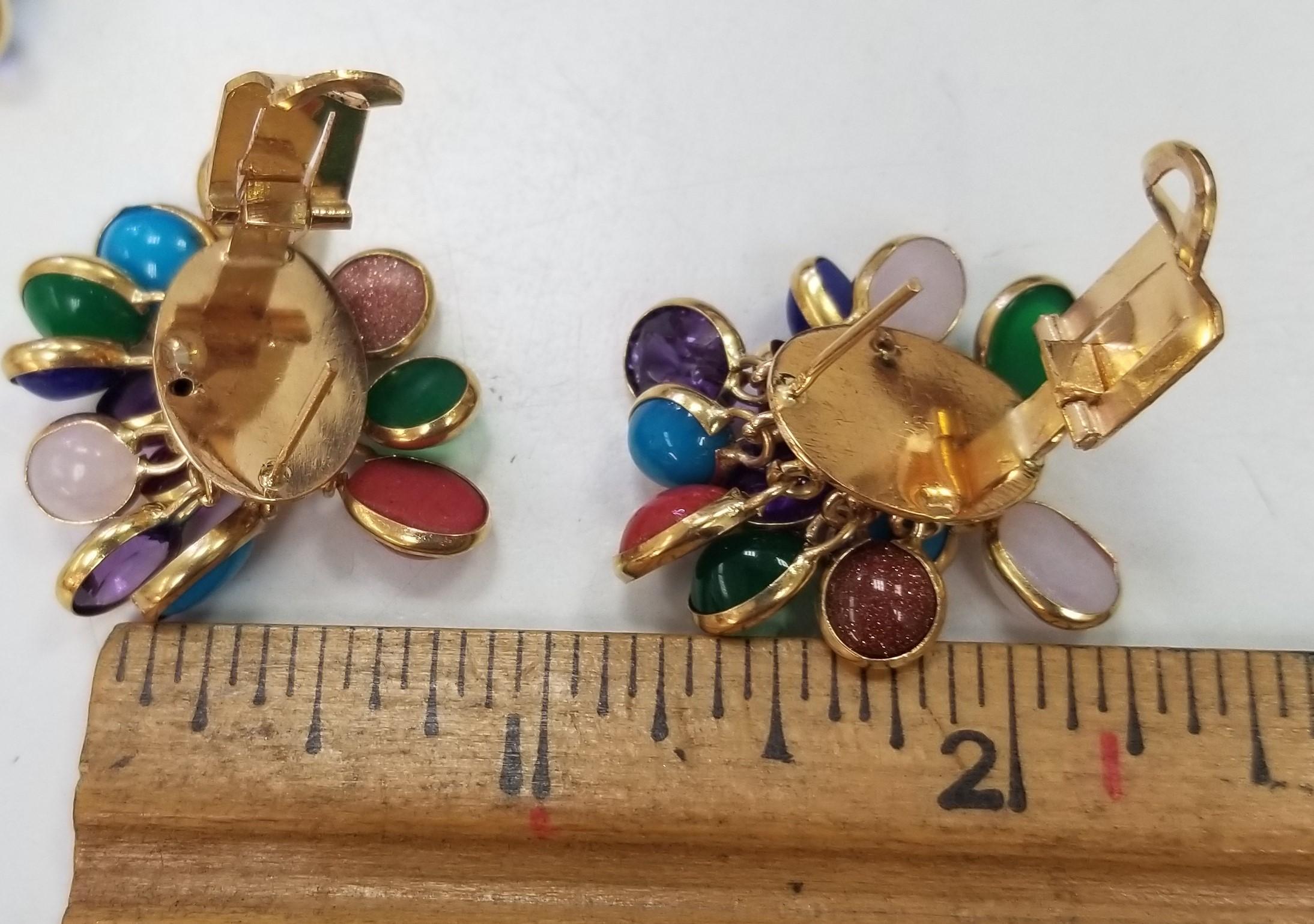 Women's or Men's 14k Yellow Gold Multi-Colored Gemstone Ring and Matching Earrings  For Sale