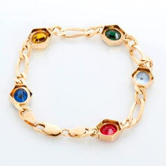 14K Yellow Gold Multi Colored Stone Bracelet