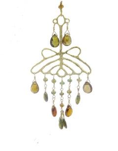 14 Karat Yellow Gold Multicolored Stone Dangle Drop Earrings