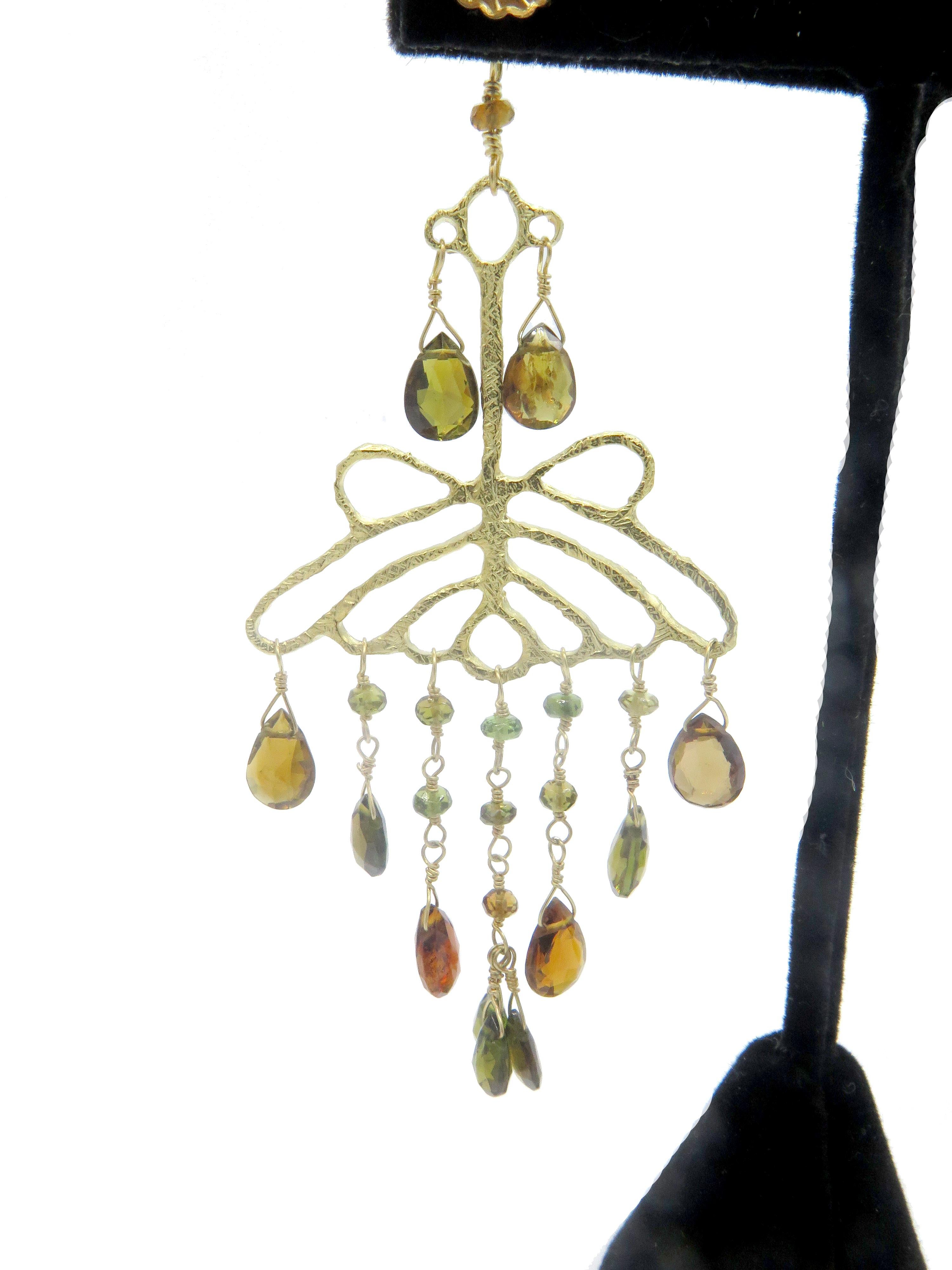 Pear Cut 14 Karat Yellow Gold Multicolored Stone Dangle Drop Earrings For Sale