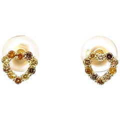 14k Yellow Gold Multi Fancy Color .4 Carat Diamond Heart Earring Stud