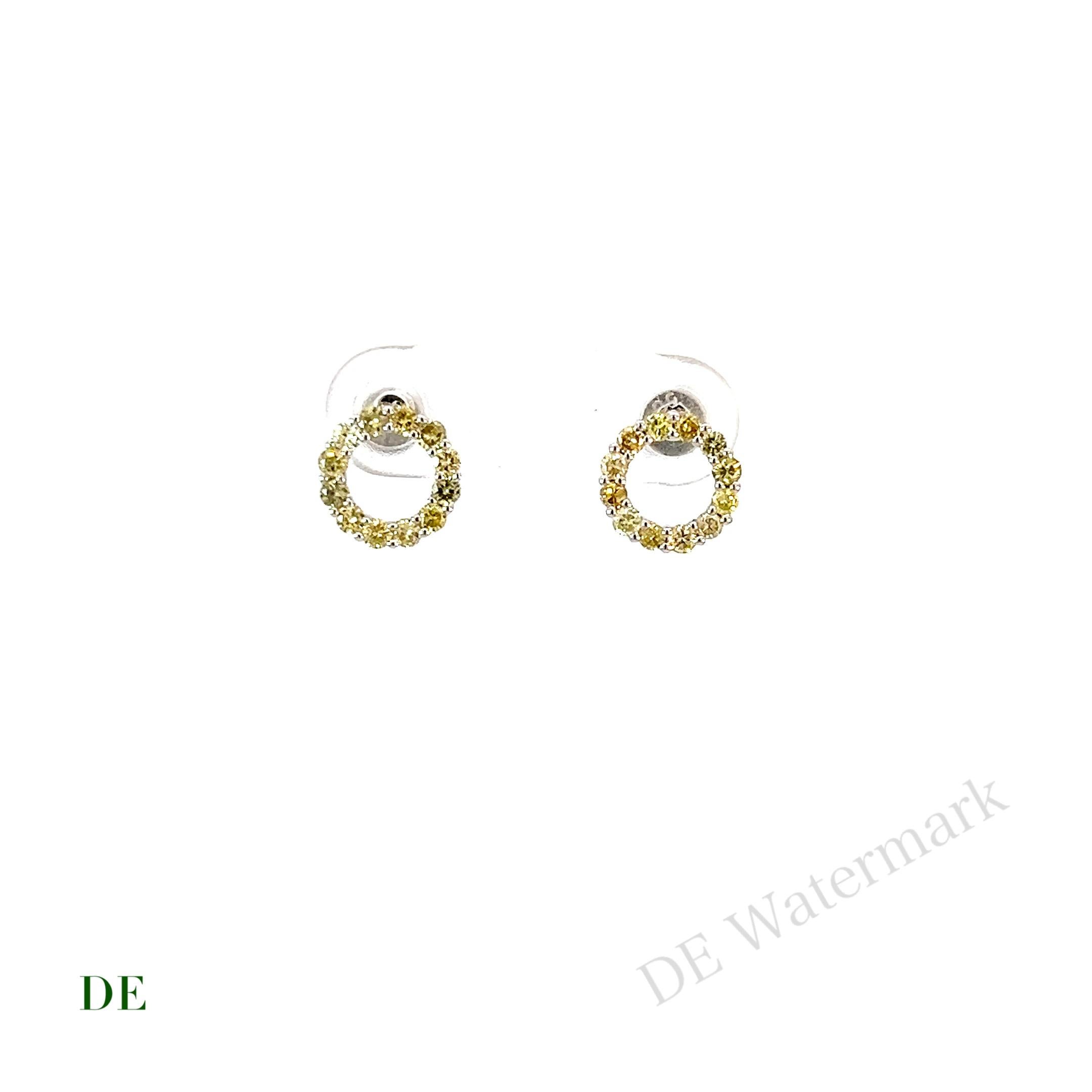 Women's or Men's 14k Yellow Gold Multi Fancy Color .49 Carat Diamond Round Earring Stud For Sale