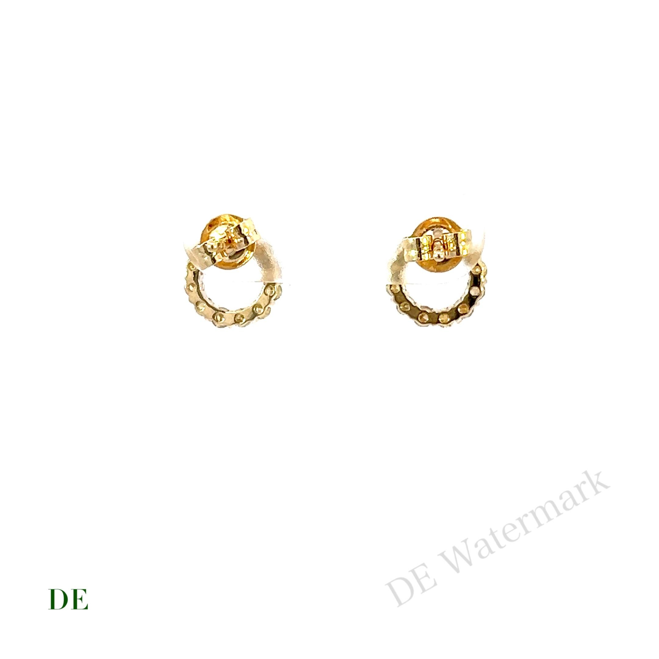 Round Cut 14k Yellow Gold Multi Fancy Vivid Yellow .48 Carat Diamond Round Earring Stud For Sale