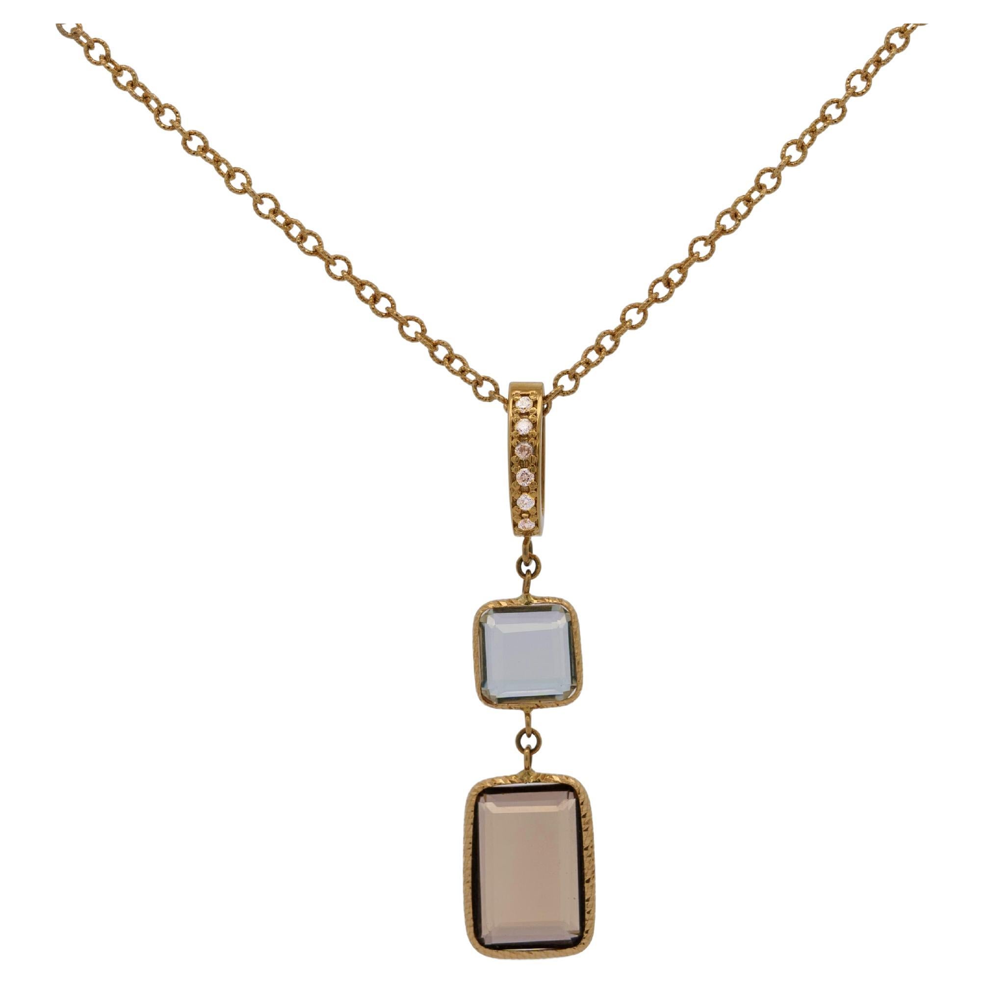 Collana a due pietre in oro giallo 14K con più gemme e diamanti - Made in Italy in vendita