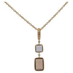 14K Yellow Gold Multi-Gem and Diamond Two-Stone Drop Necklace - Made in Italy