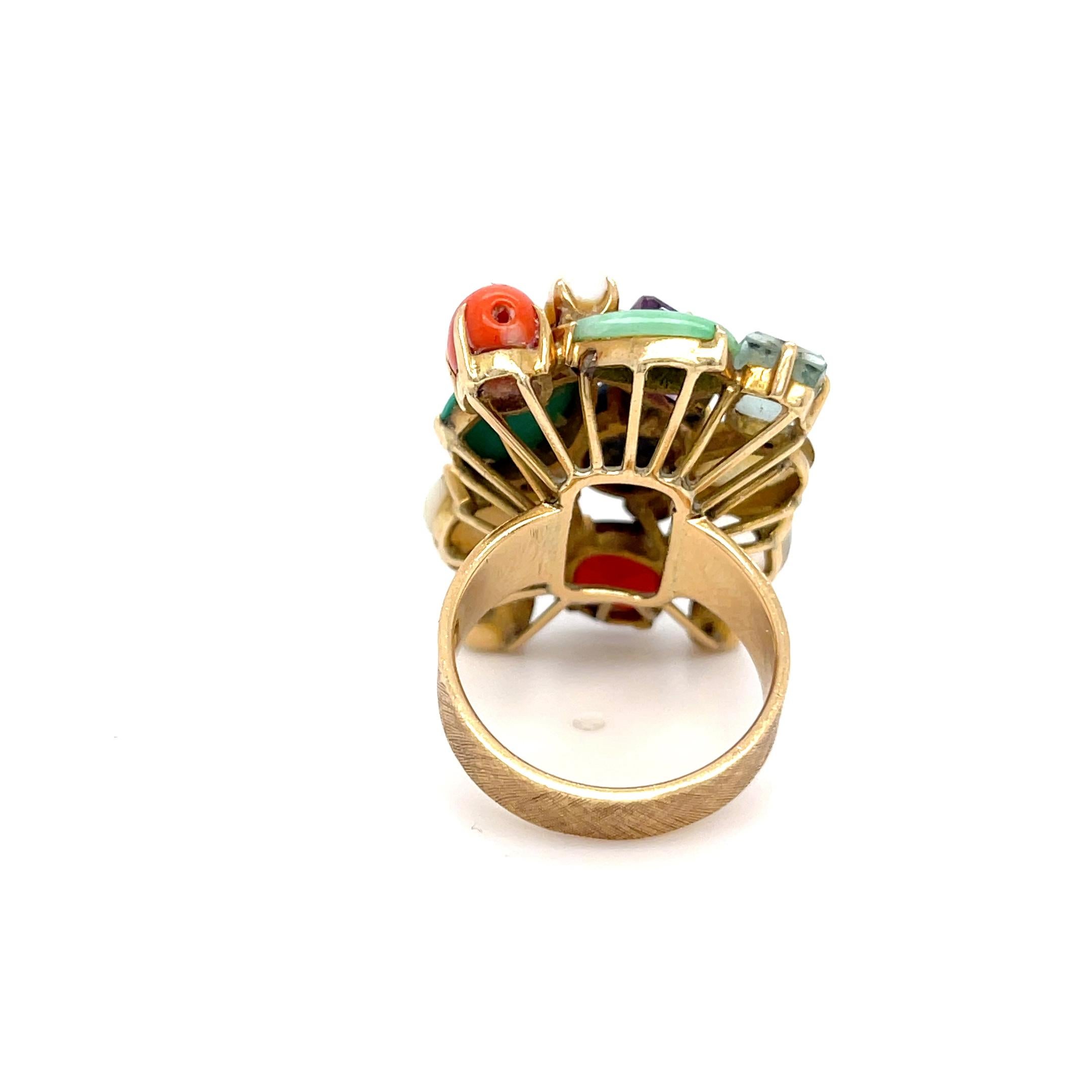 Moderno Anello con placca di perle coltivate in oro giallo 14k, misura 7.25 12.9g in vendita