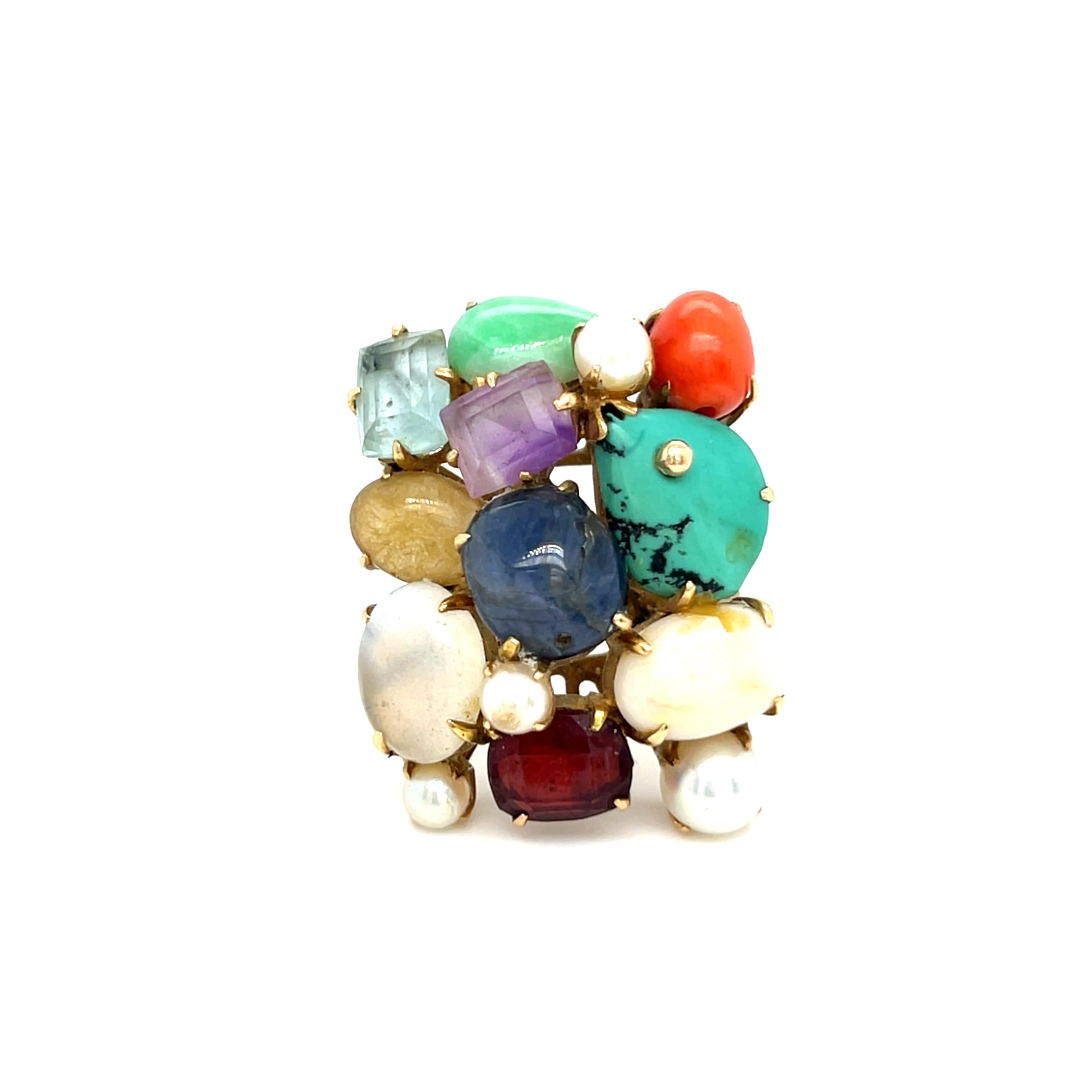 da uomo o donna Anello con placca di perle coltivate in oro giallo 14k, misura 7.25 12.9g in vendita