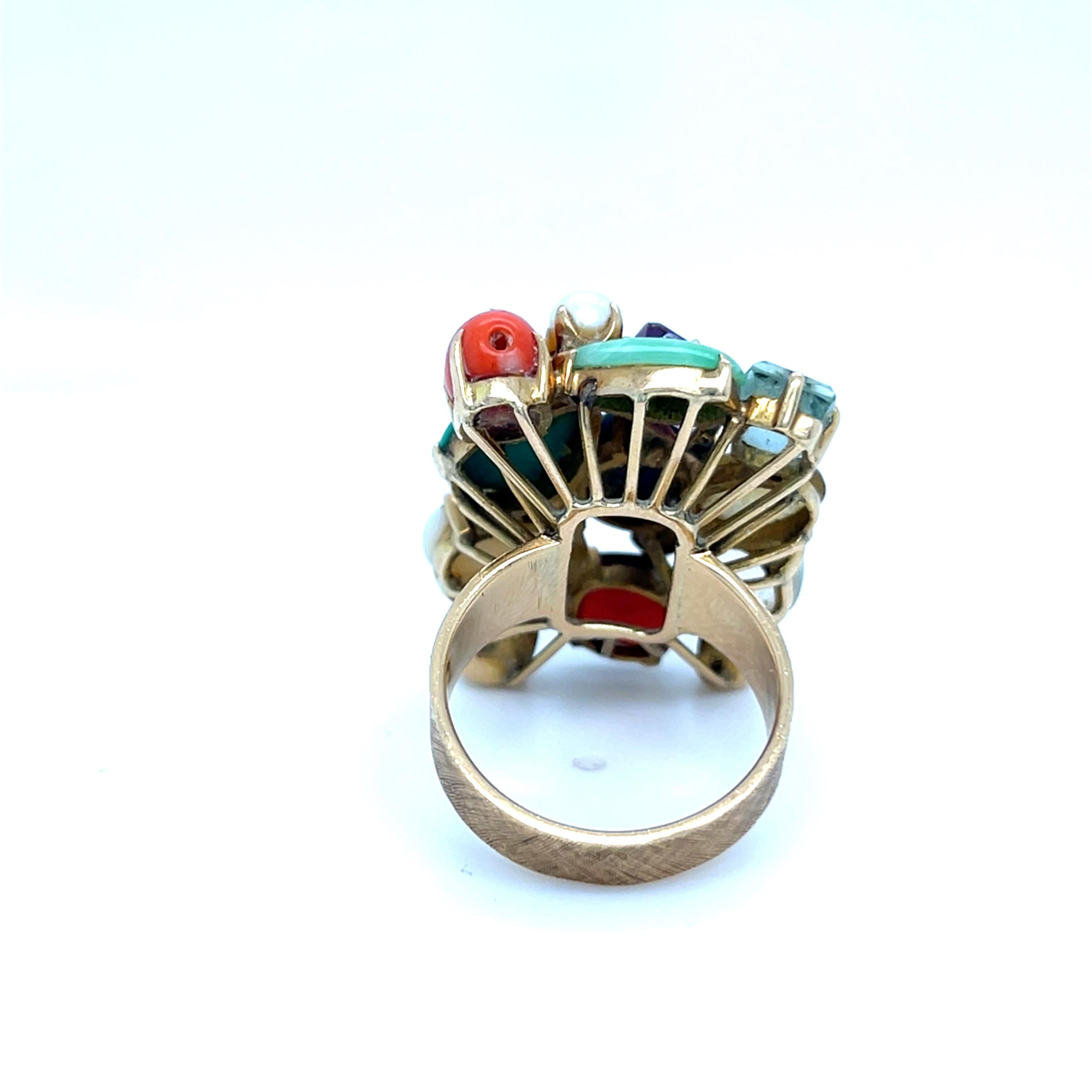 Anello con placca di perle coltivate in oro giallo 14k, misura 7.25 12.9g in vendita 2