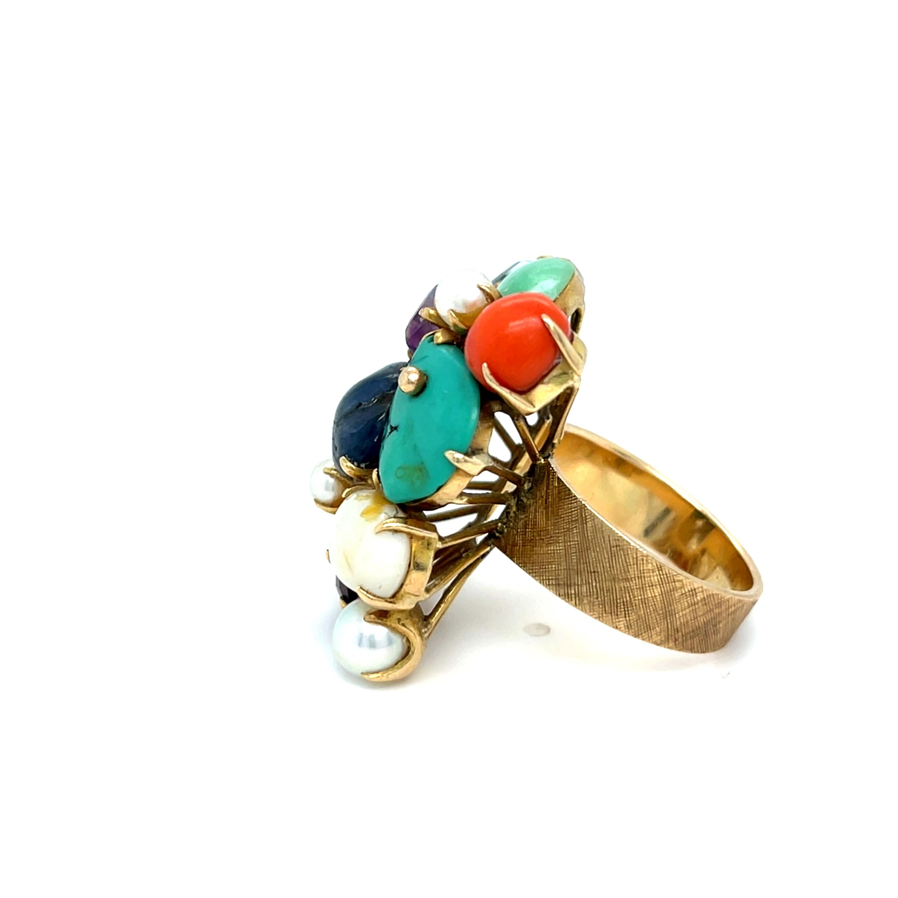 Anello con placca di perle coltivate in oro giallo 14k, misura 7.25 12.9g in vendita 3