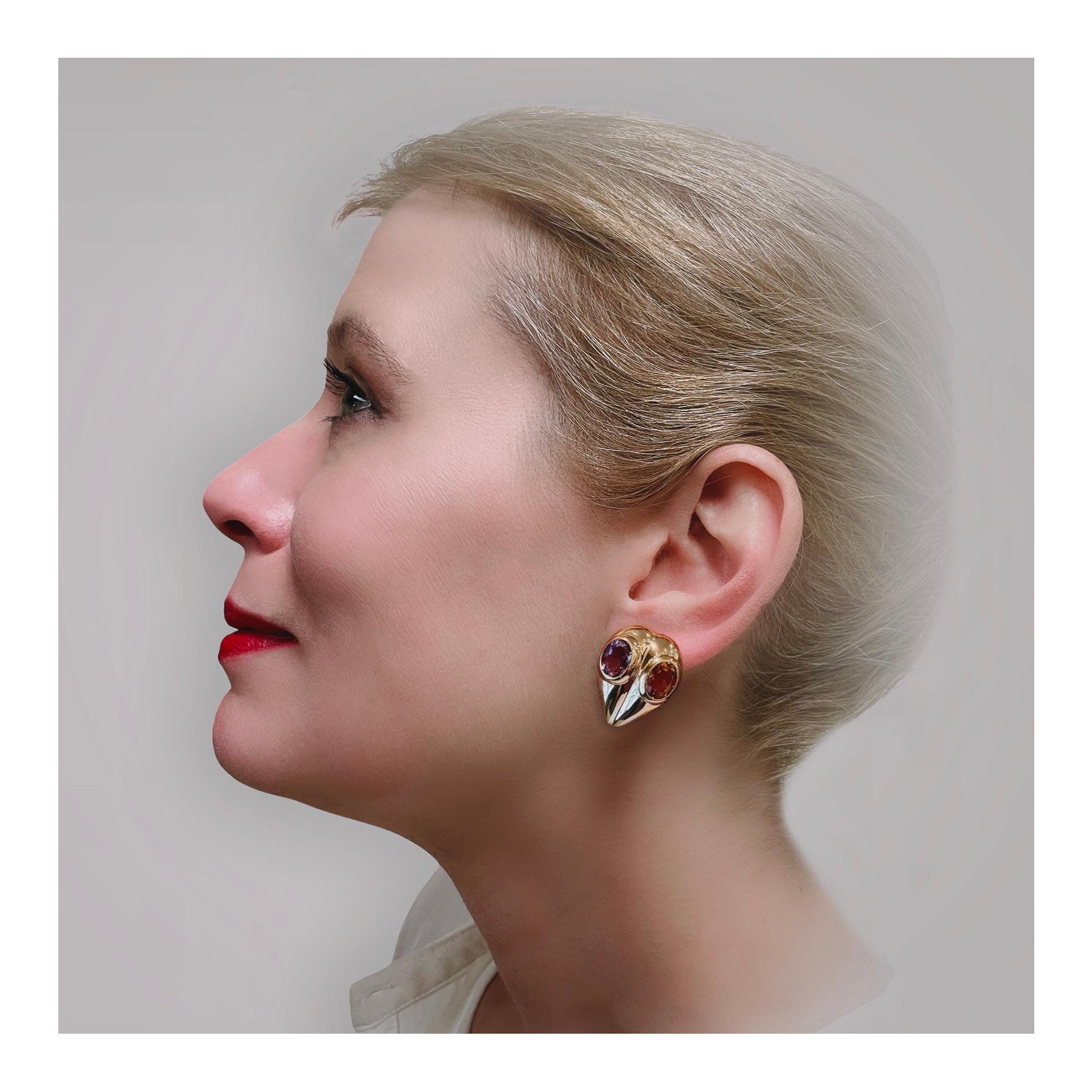 Women's 14K Yellow Gold Multi-Gem Earrings For Sale