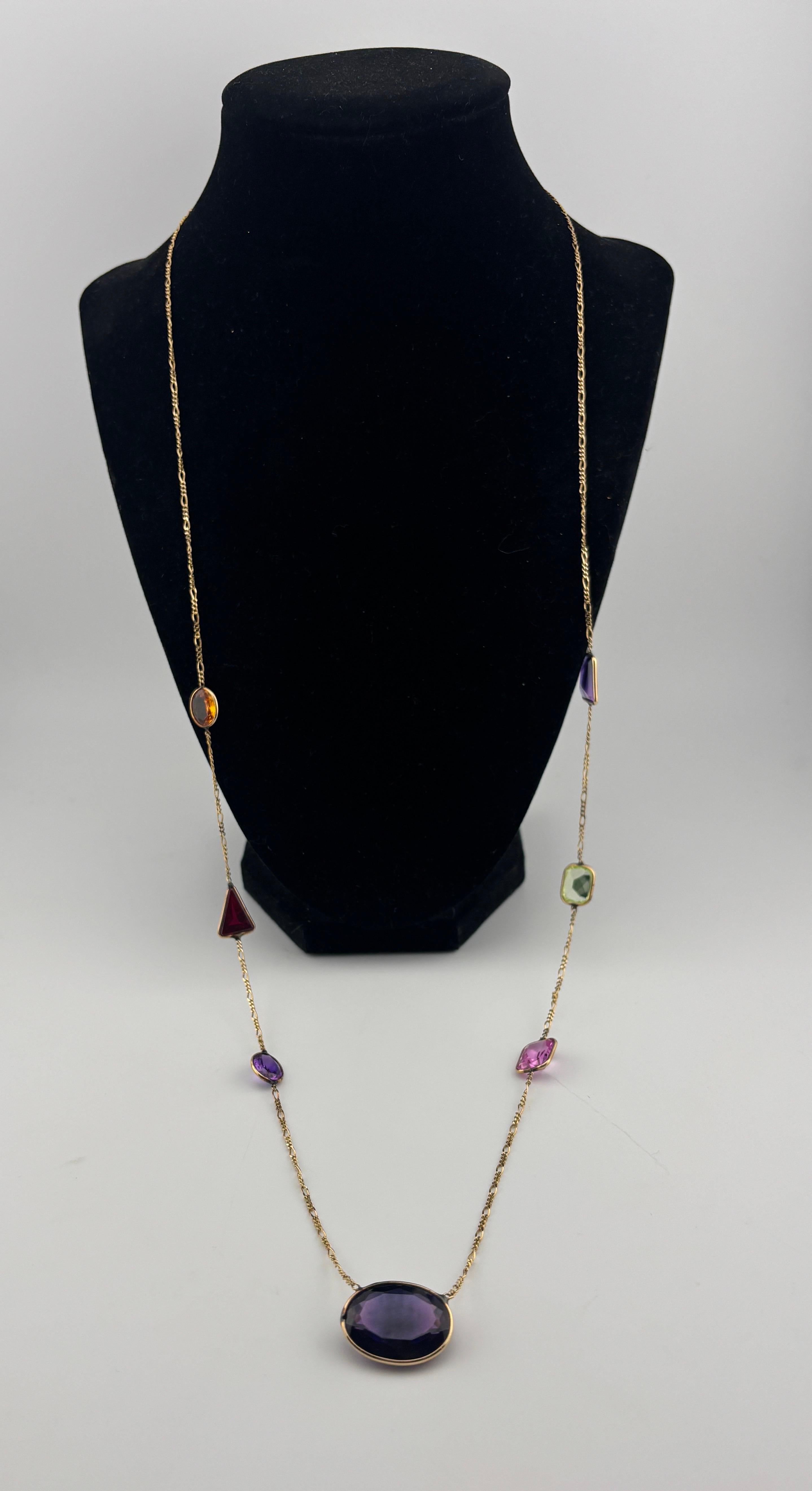 14k Yellow Gold Multi Gem Necklace For Sale 6