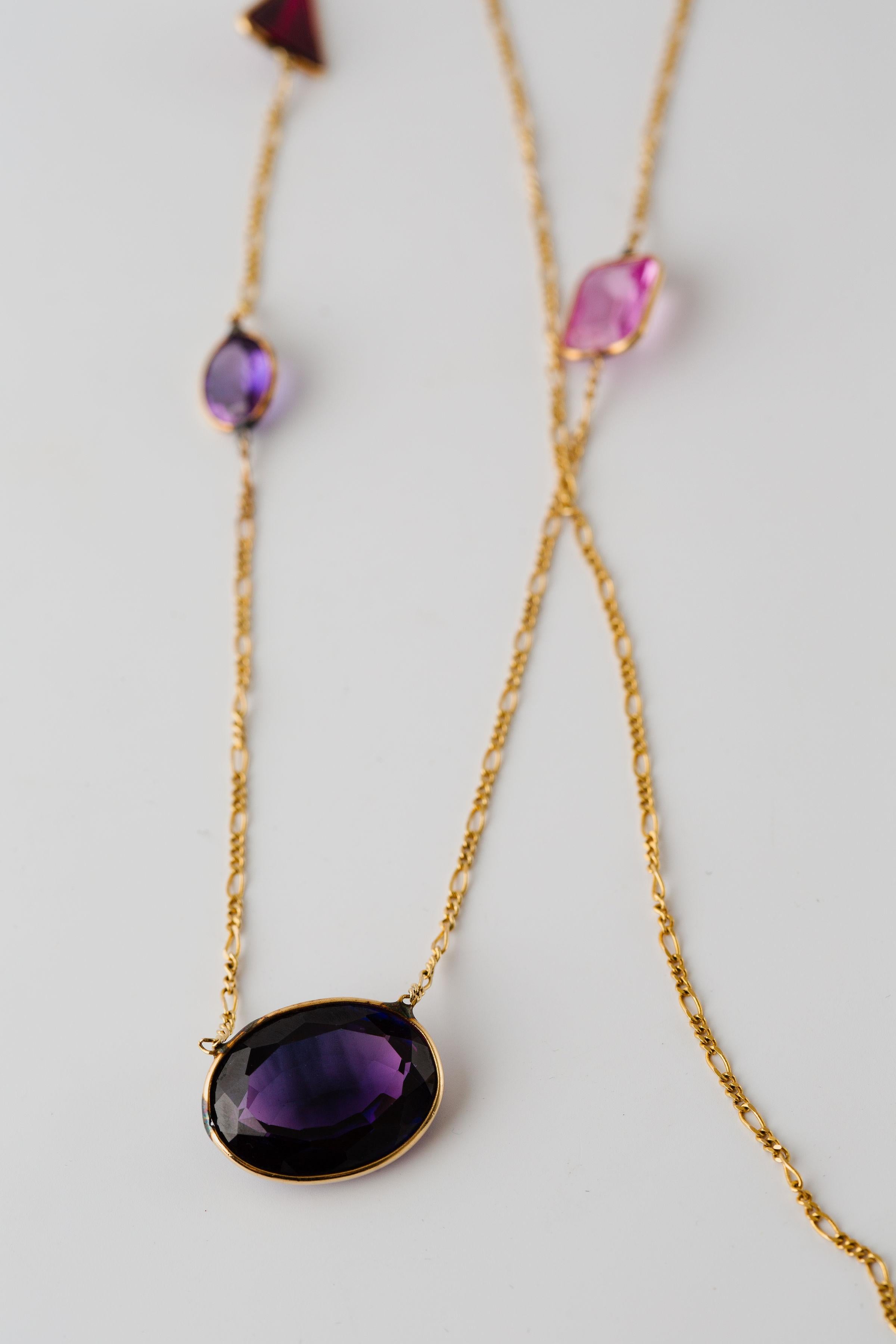 14k Yellow Gold Multi Gem Necklace In Good Condition For Sale In Bernardsville, NJ