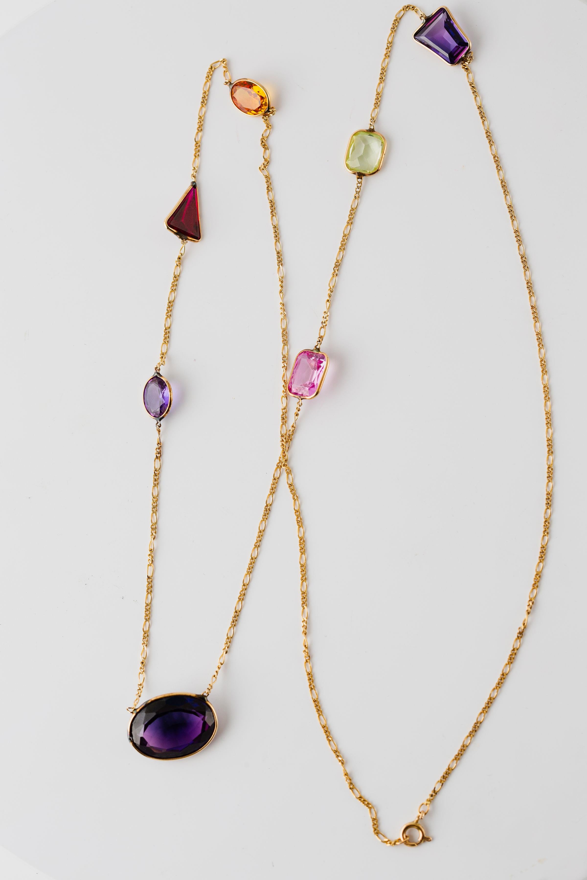 Women's or Men's 14k Yellow Gold Multi Gem Necklace For Sale