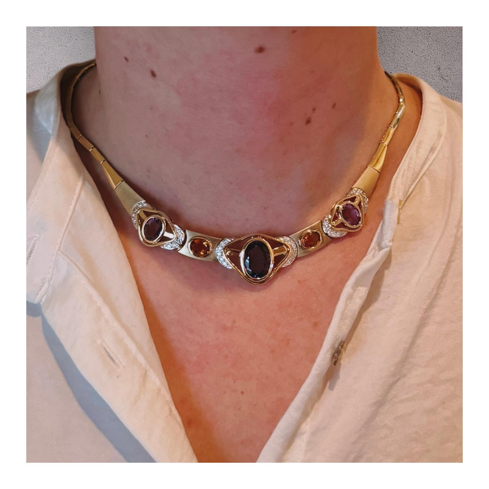 Collier multi-gemmes en or jaune 14 carats Pour femmes en vente
