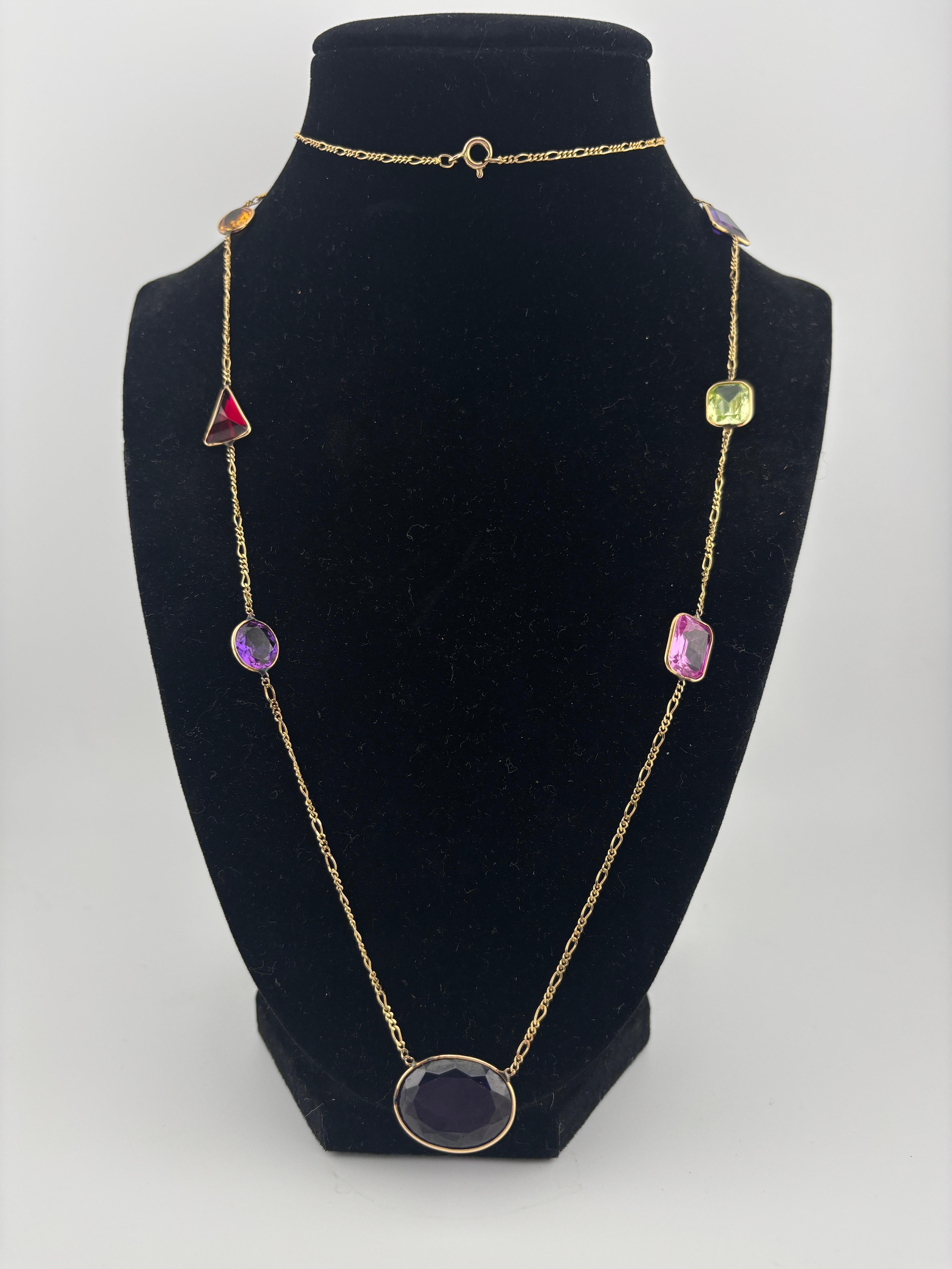 14k Yellow Gold Multi Gem Necklace For Sale 1