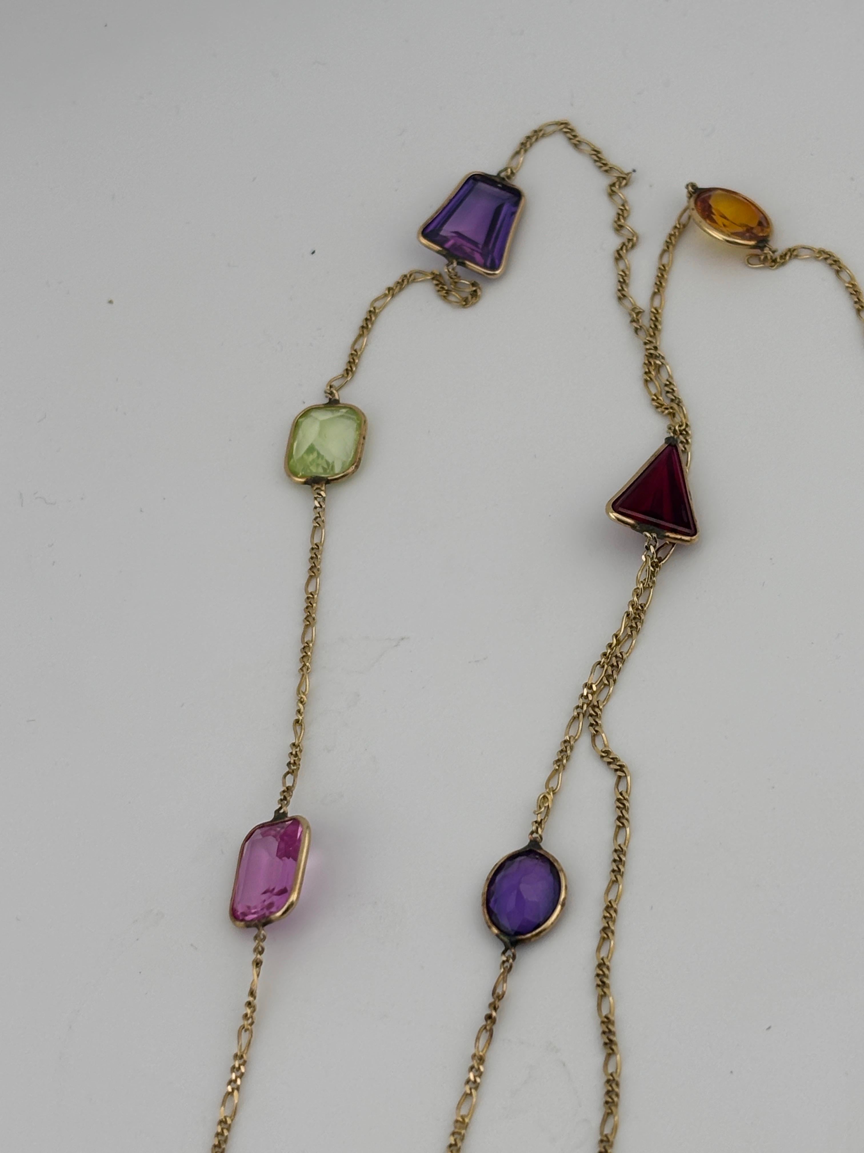14k Yellow Gold Multi Gem Necklace For Sale 4