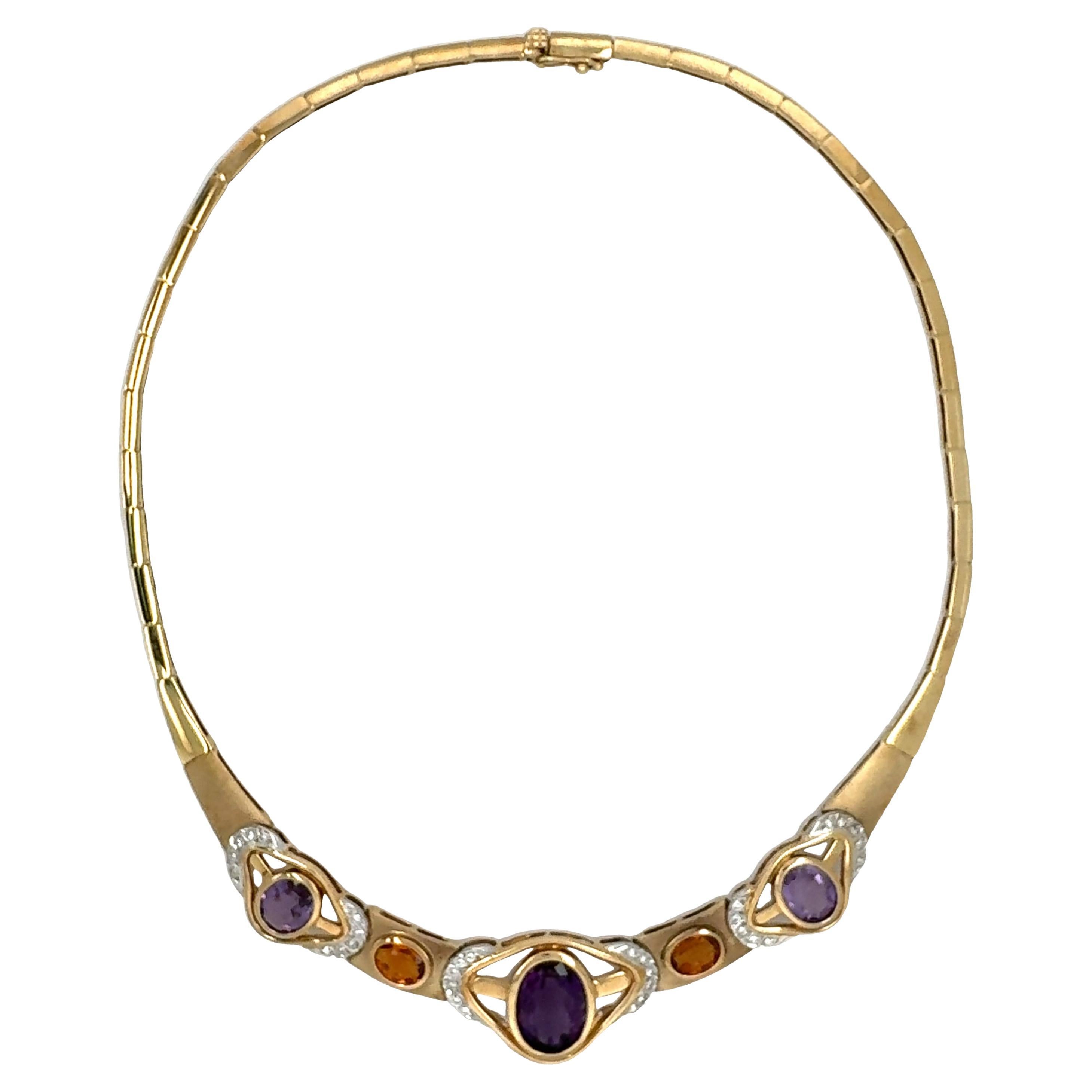 14K Yellow Gold Multi-Gem Necklace For Sale