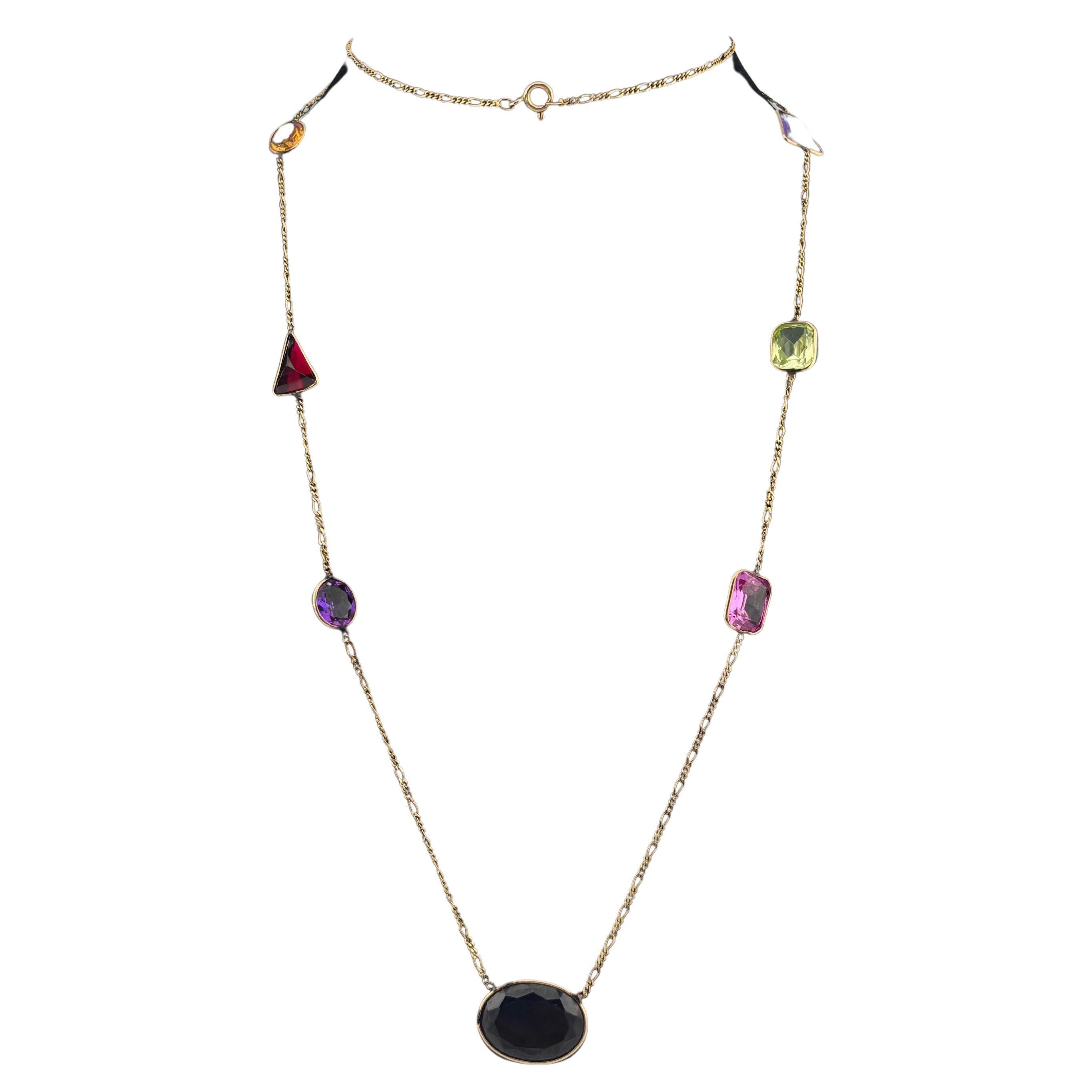 14k Yellow Gold Multi Gem Necklace For Sale