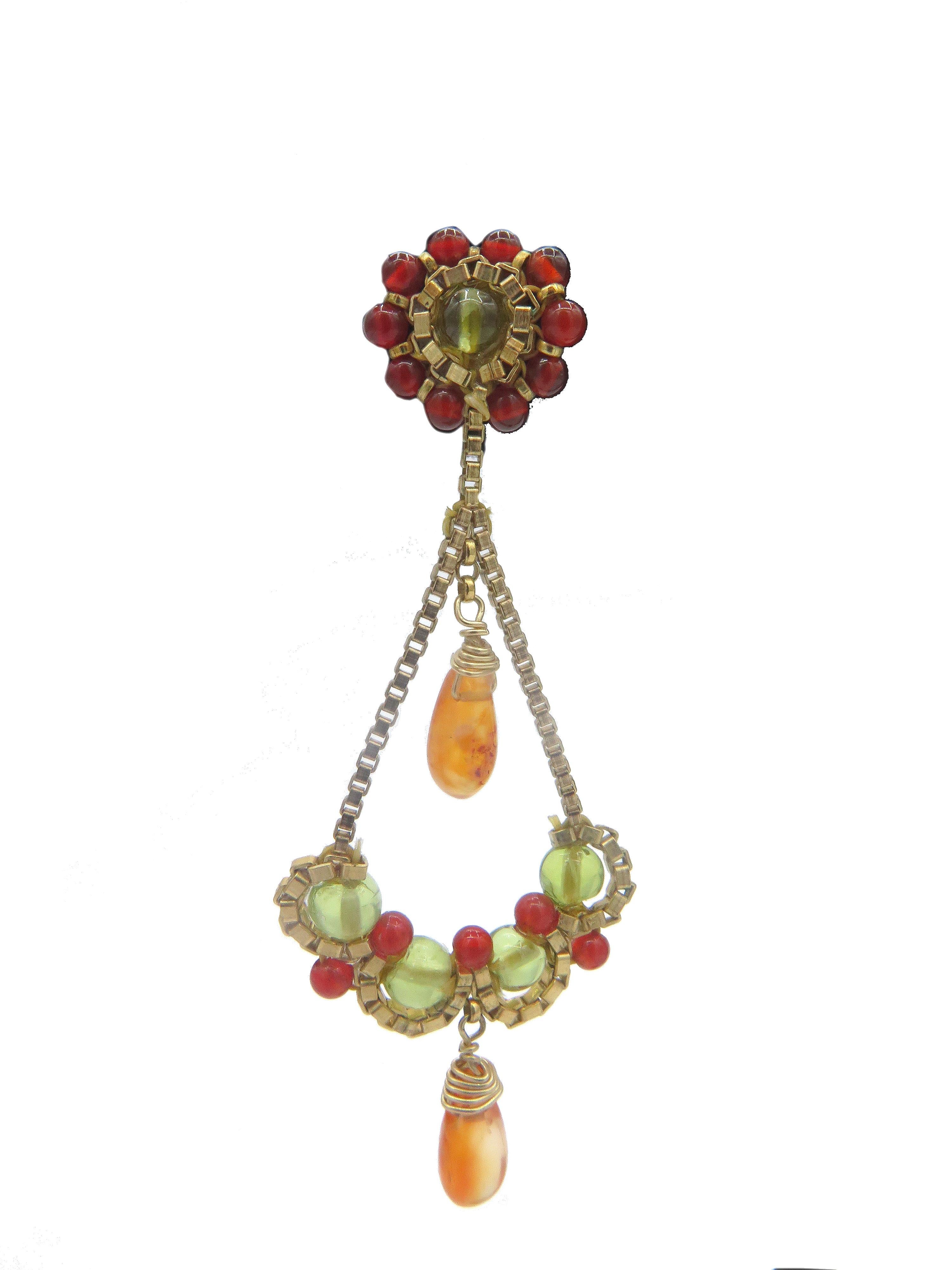 14 Karat Yellow Gold Multi-Gemstone Dangle Earrings In Excellent Condition In West Palm Beach, FL