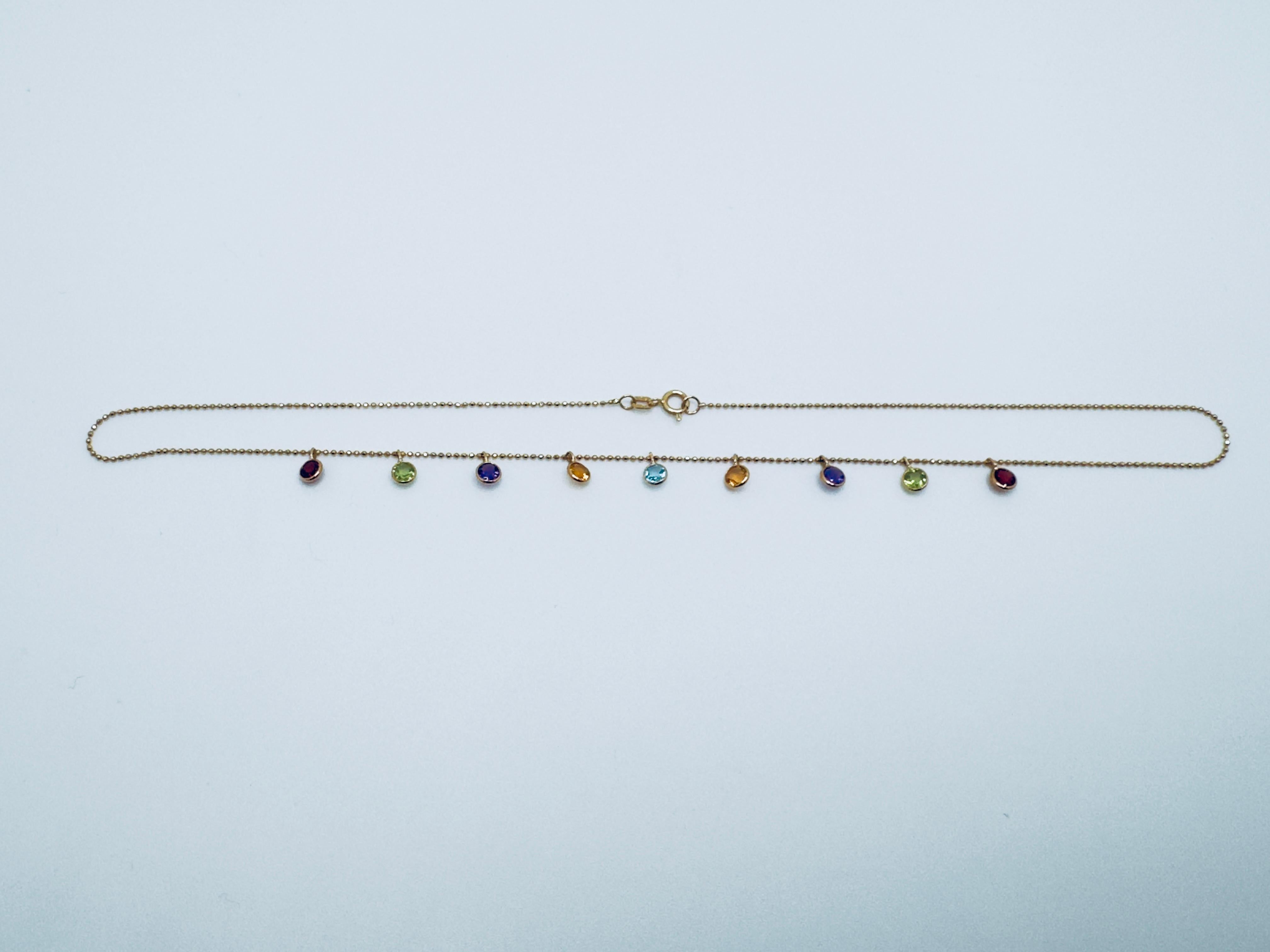 Art Deco 14K Yellow Gold Multi-Gemstone Dangle Necklace For Sale