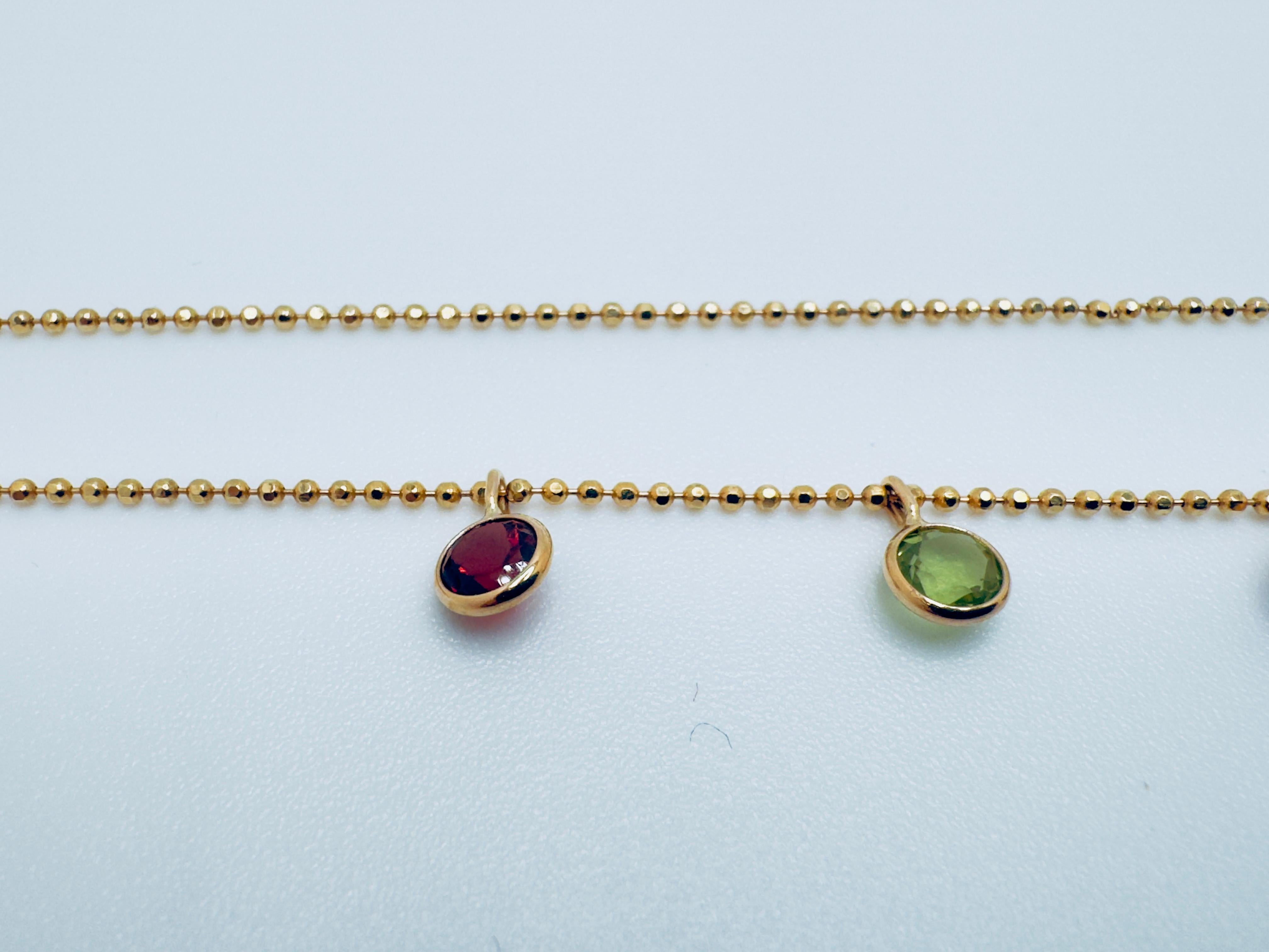 14K Yellow Gold Multi-Gemstone Dangle Necklace In Good Condition For Sale In Palm Desert, CA