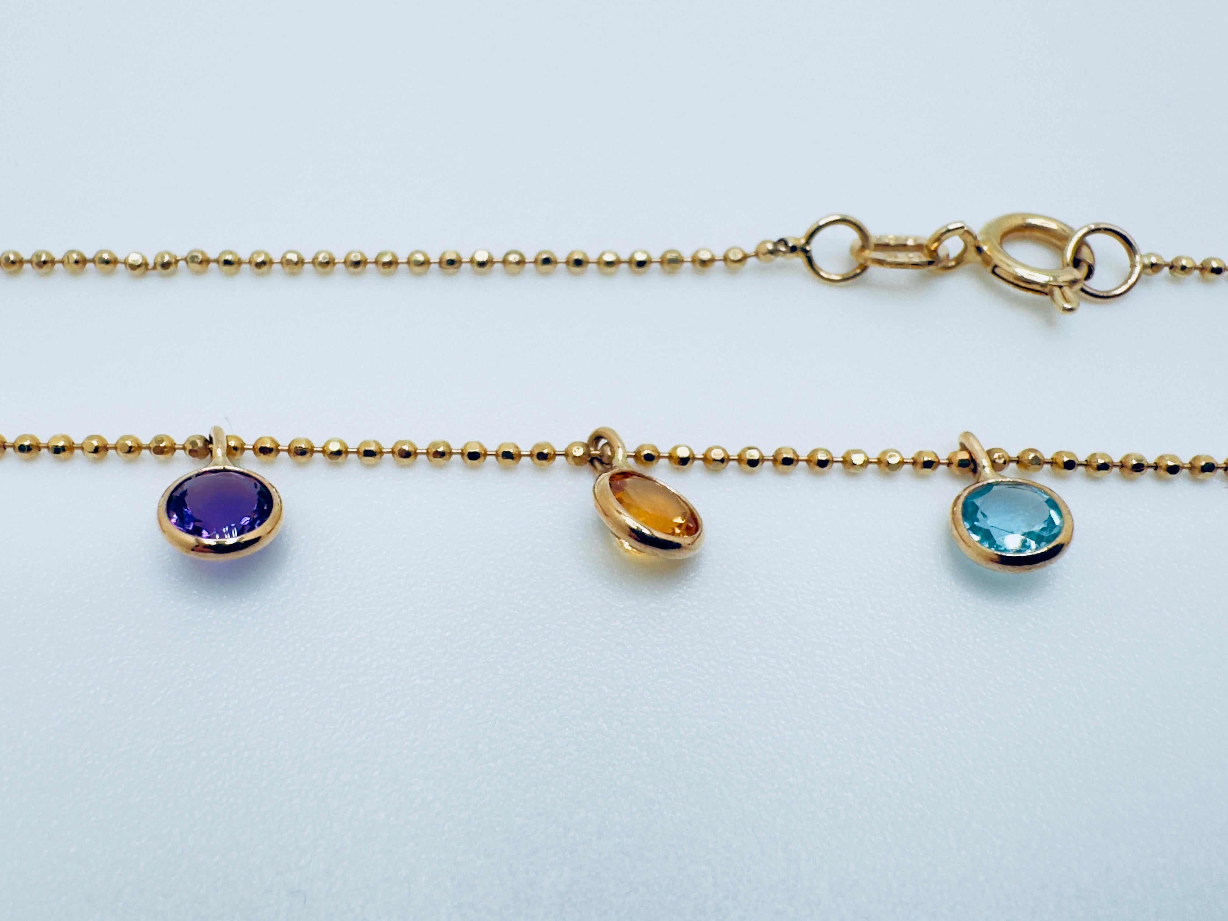 Women's or Men's 14K Yellow Gold Multi-Gemstone Dangle Necklace For Sale